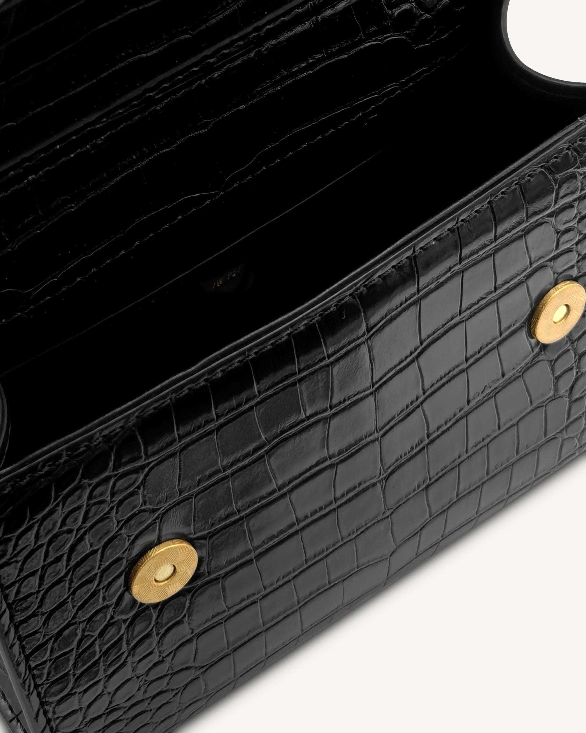 Jw Pei Astrid Calla Lily Metal Handle Top Handle Bag Black Croc