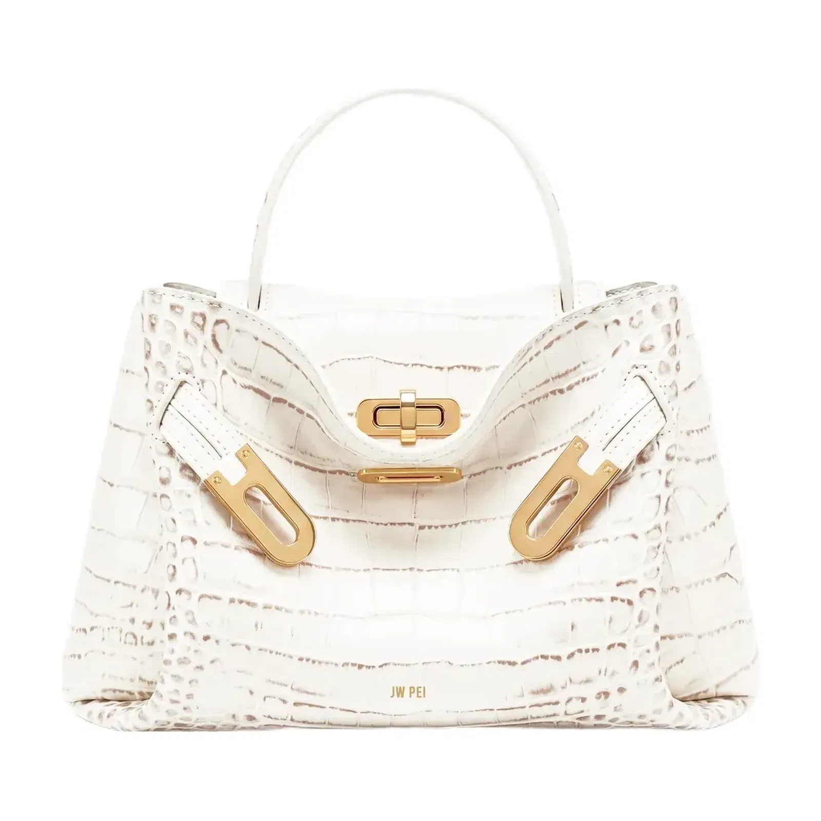 Jw Pei Rhea Small Double Buckle Shoulder Bag White Croc