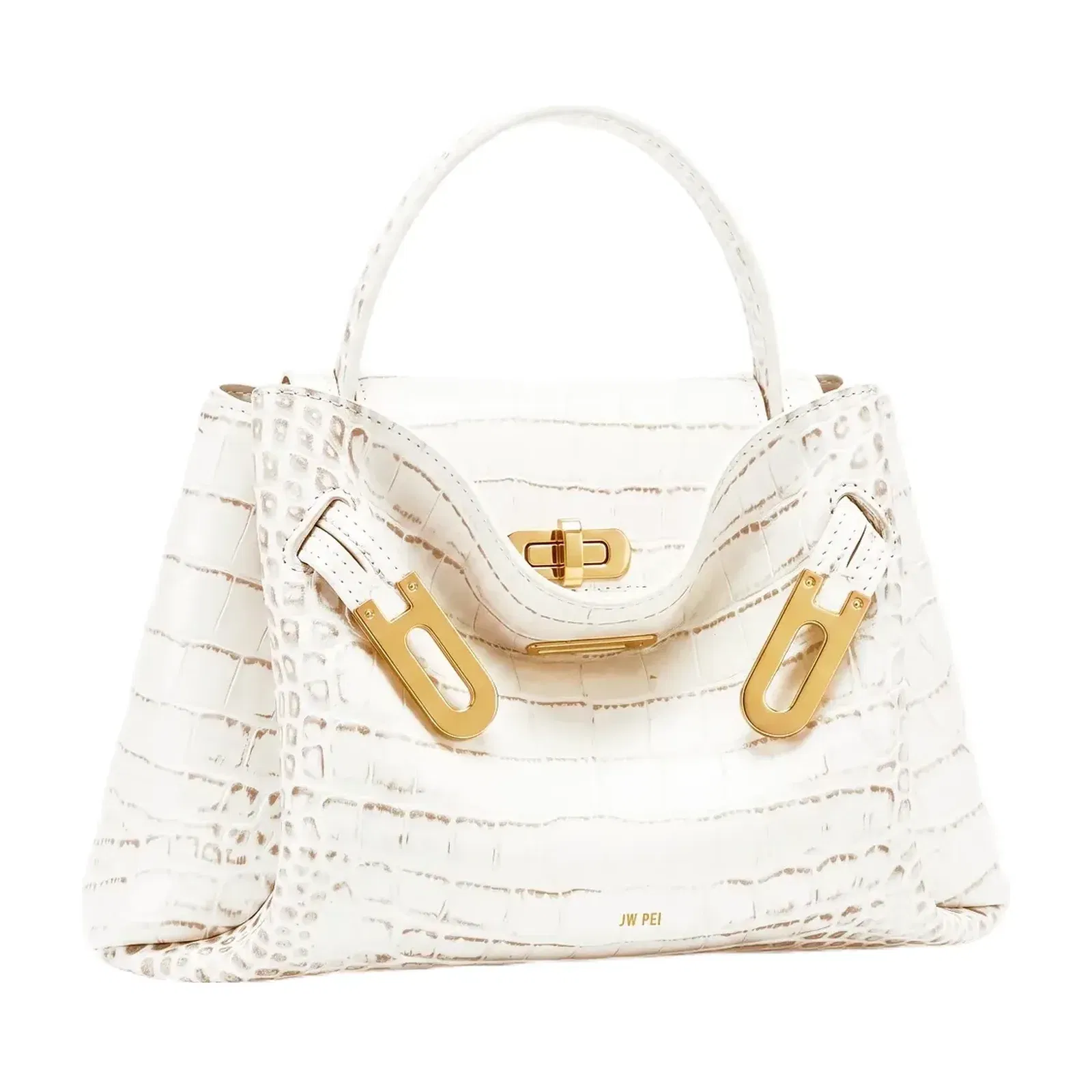 Jw Pei Rhea Small Double Buckle Shoulder Bag White Croc