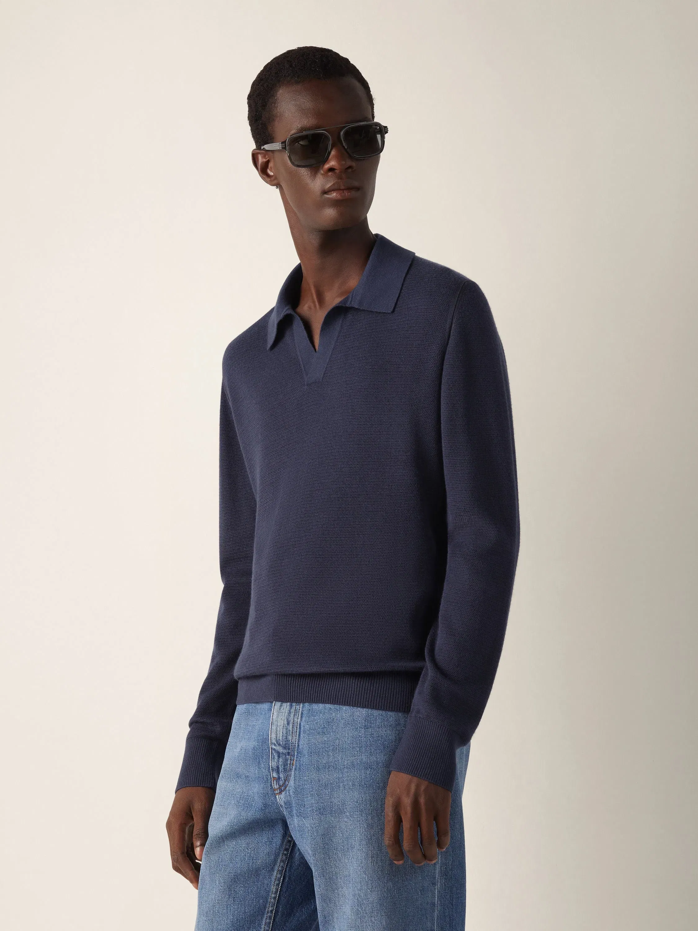 Zegna Dark Indigo Blue Cashmere And Silk Polo Shirt