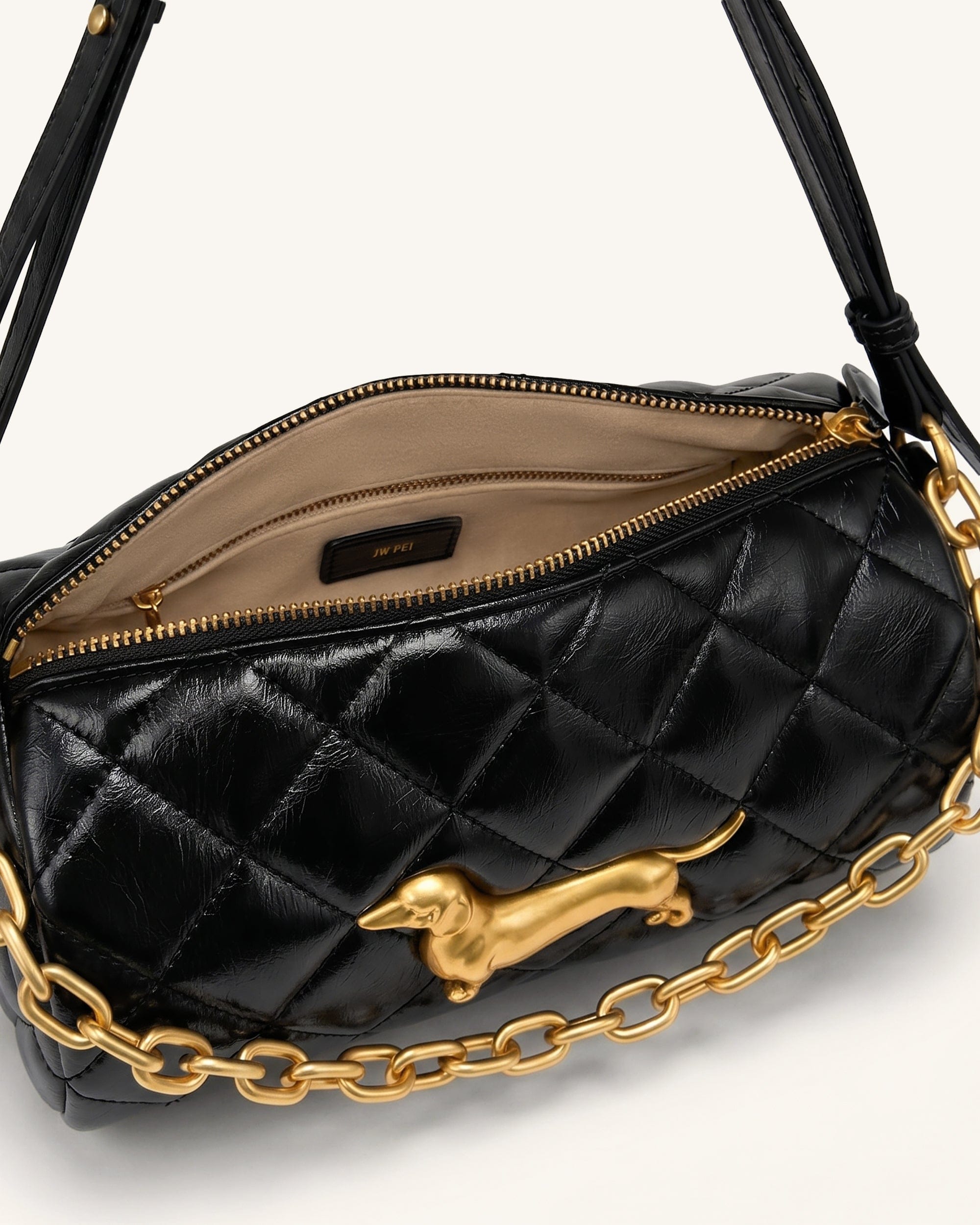 Jw Pei Lucienne Dachshund Quilted Chain Shoulder Bag Black
