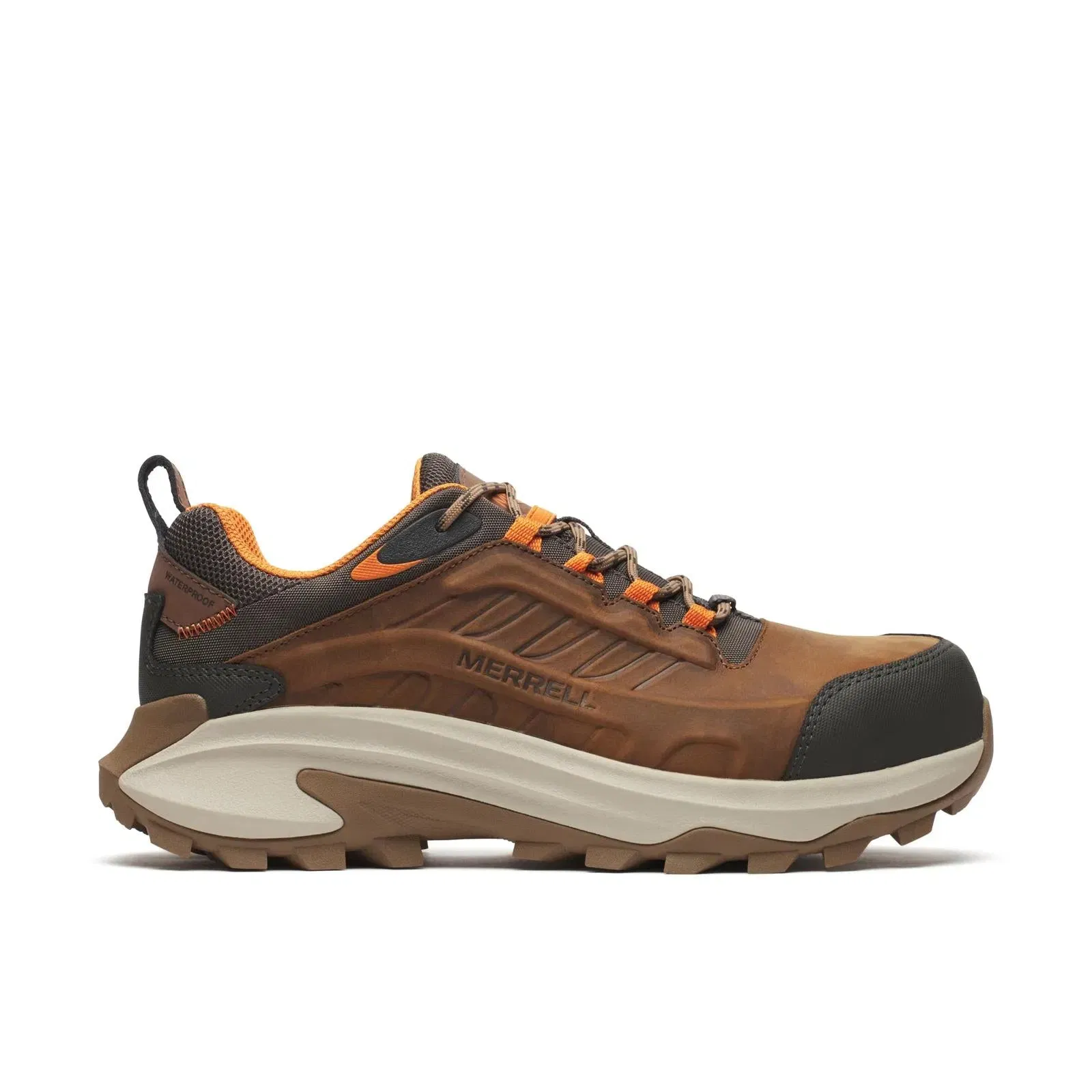 Merrell Men's Moab Speed 2 Waterproof Carbon Fiber Work Shoe Wide Width Light Brown