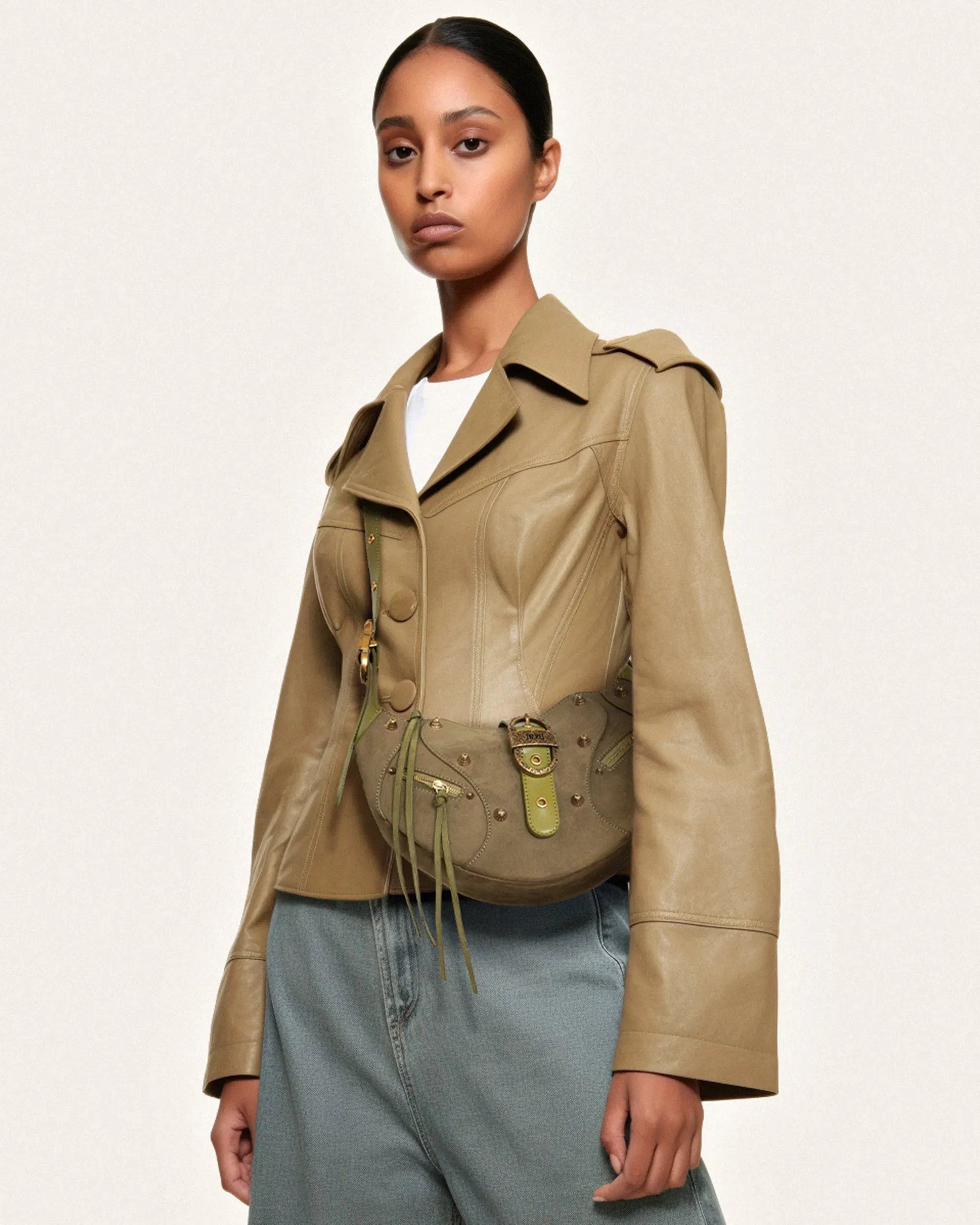 Jw Pei Tessa Suede Shoulder Bag Dark Olive
