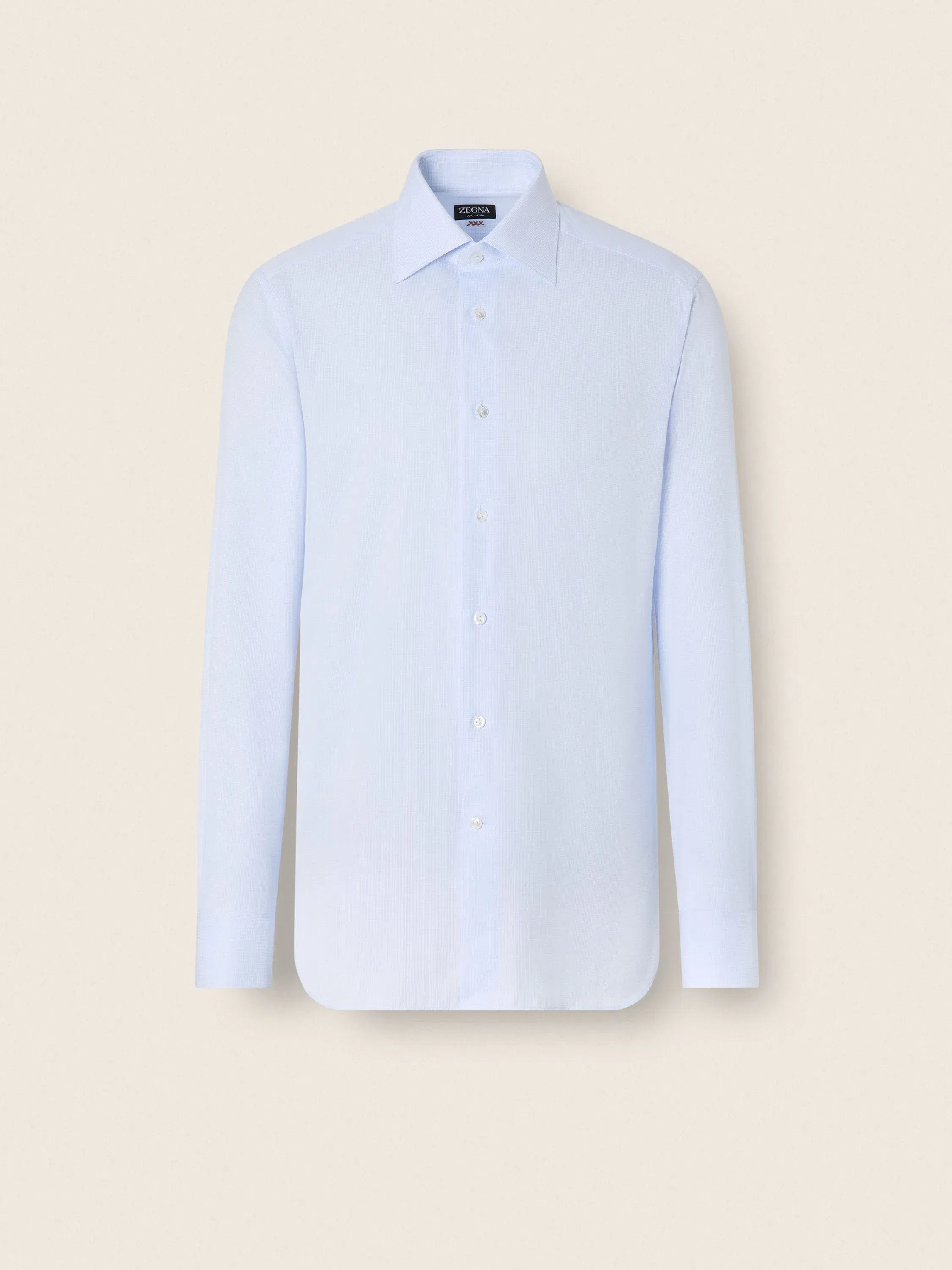 Zegna Light Blue And White Micro-Checked 300 Cotton Shirt