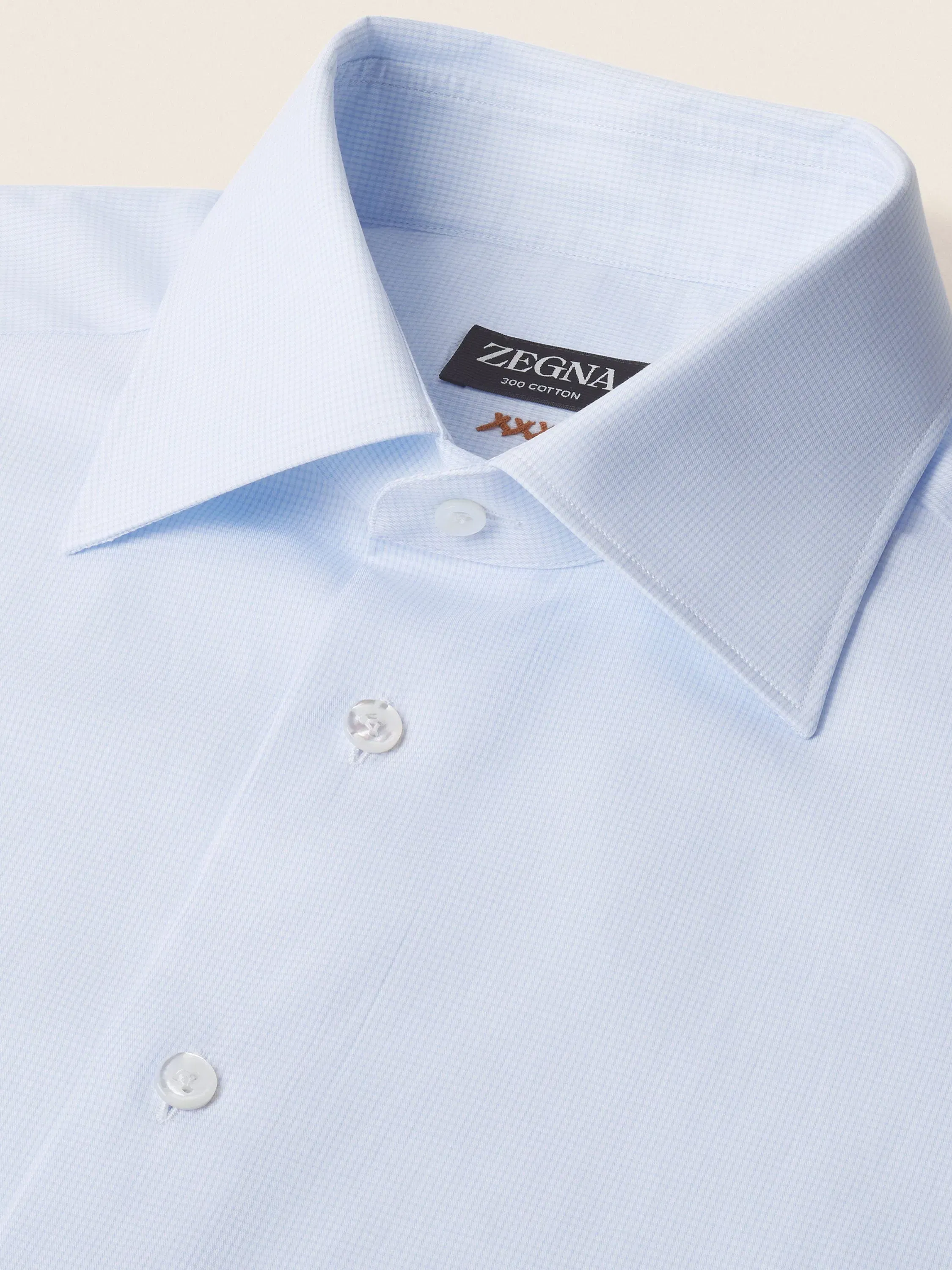 Zegna Light Blue And White Micro-Checked 300 Cotton Shirt
