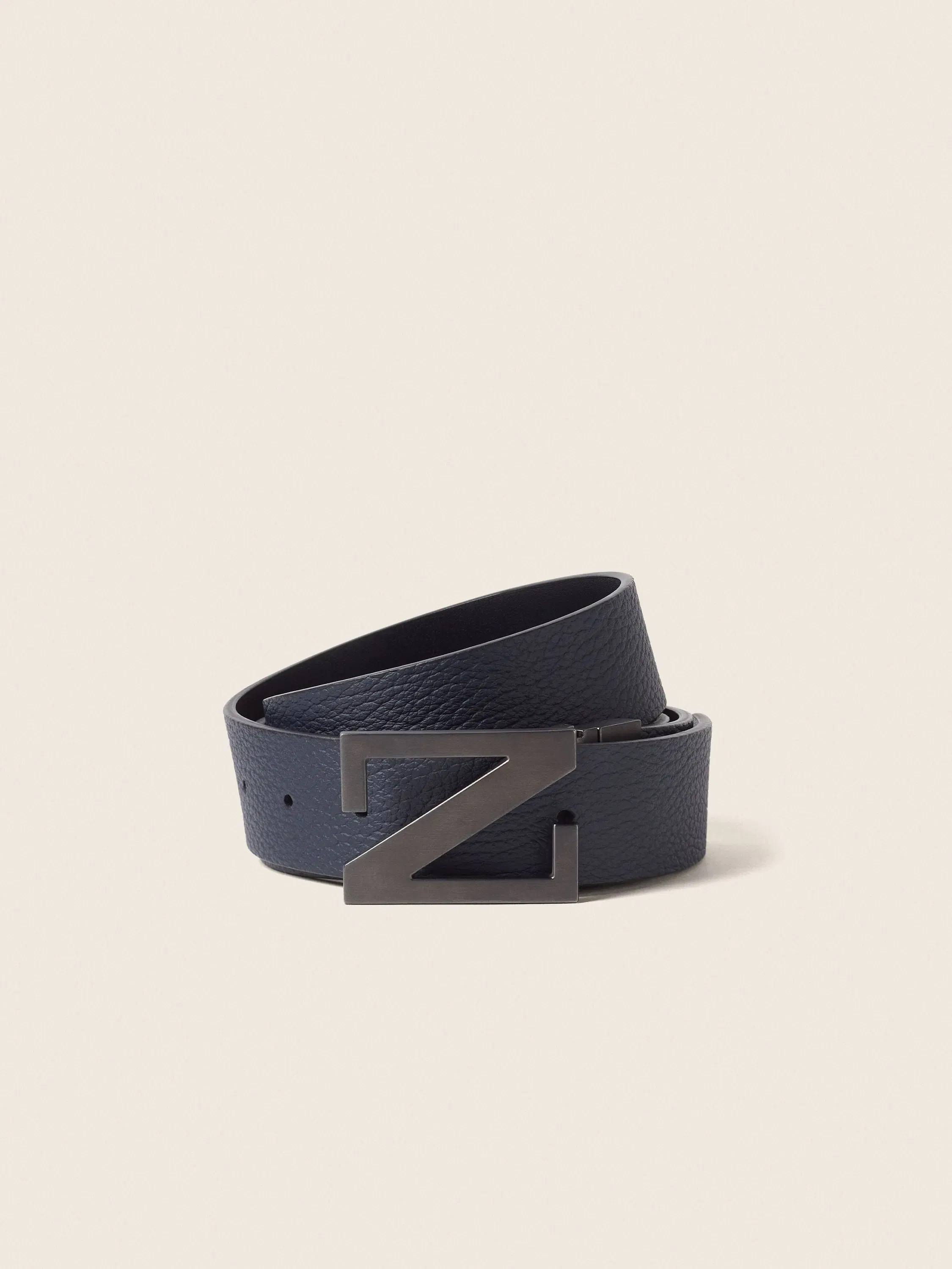 Zegna Navy Blue And Black Reversible Leather Belt