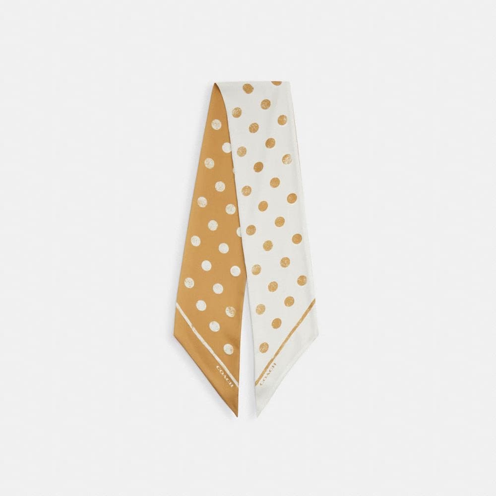 Coach Distressed Dot Print Silk Wide Skinny Scarf Chalk Brown