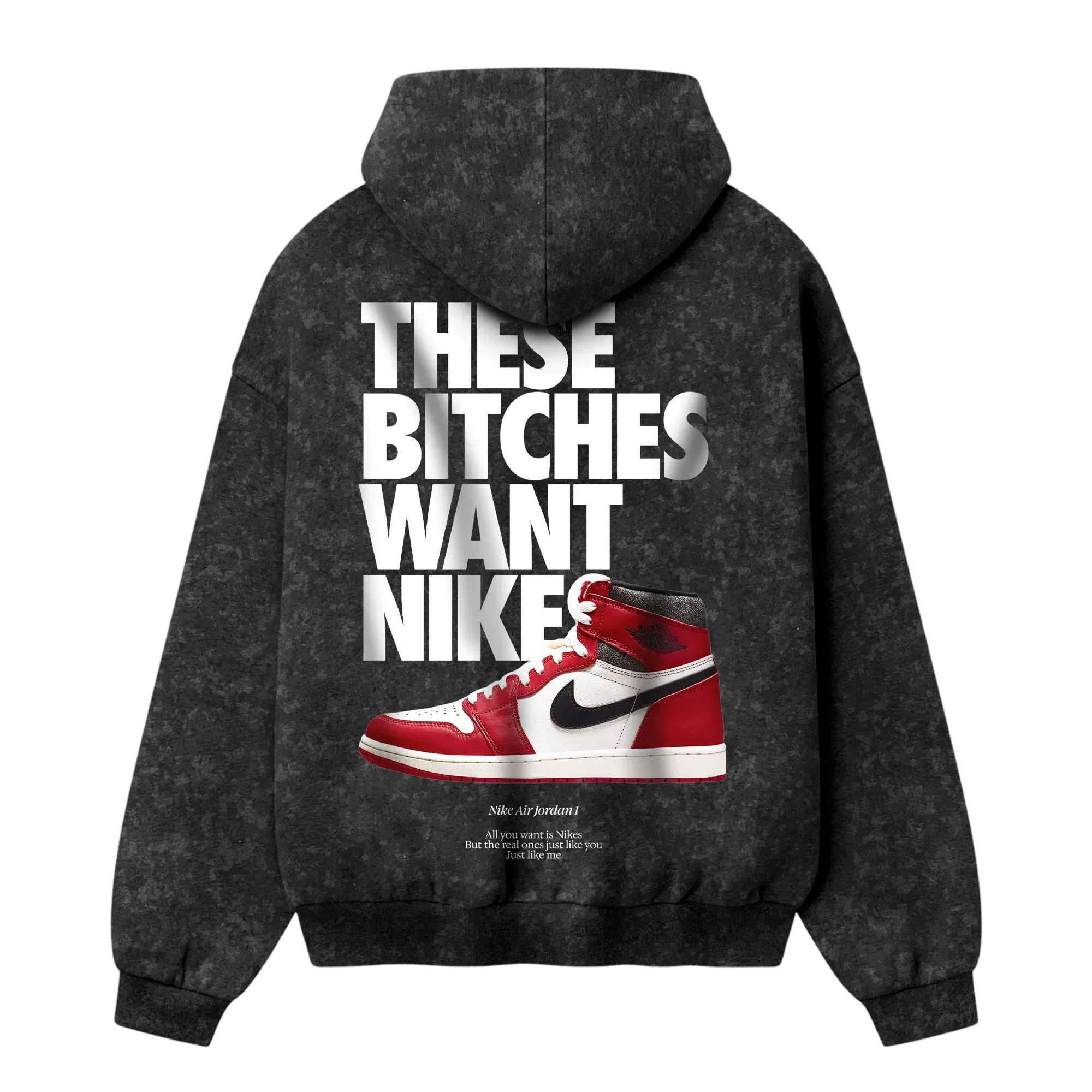 Mygen Nike Bitches Acid Wash Oversized Hoodie Black