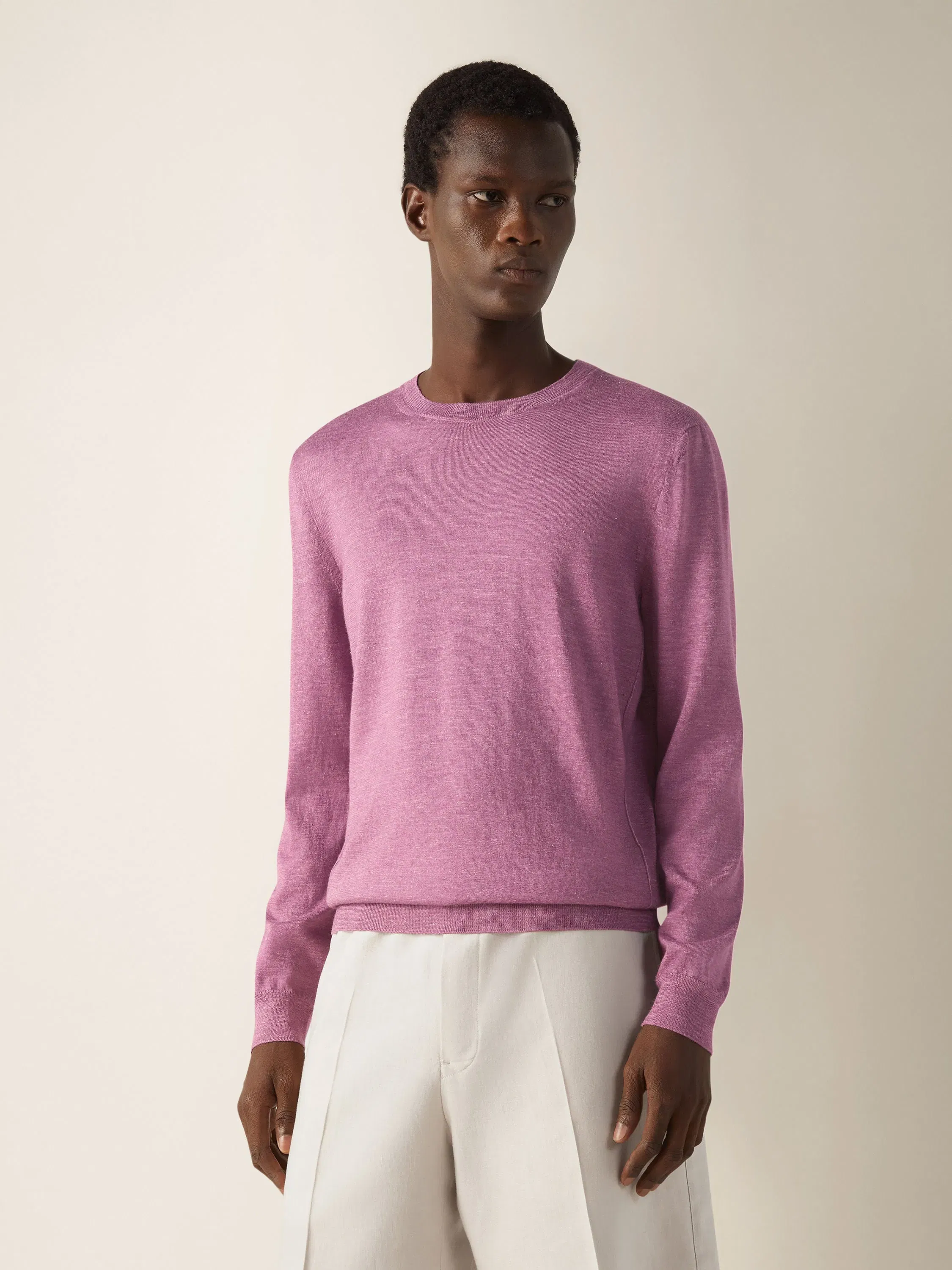 Zegna Pink Mlange Silk Cashmere And Linen Crewneck