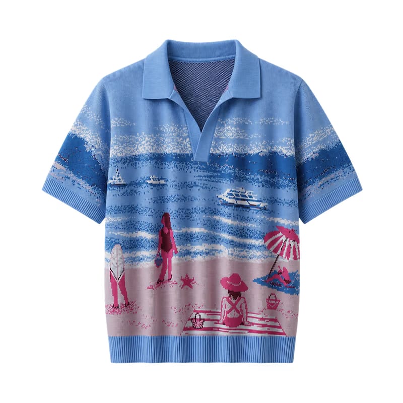 Mediterranean Coast Knit Polo T-Shirt