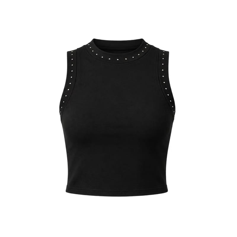 Voyd black studded sleeveless crop top.