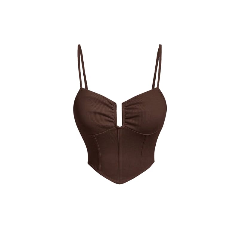 Voyd Ribbed Corset Cami Brown Top