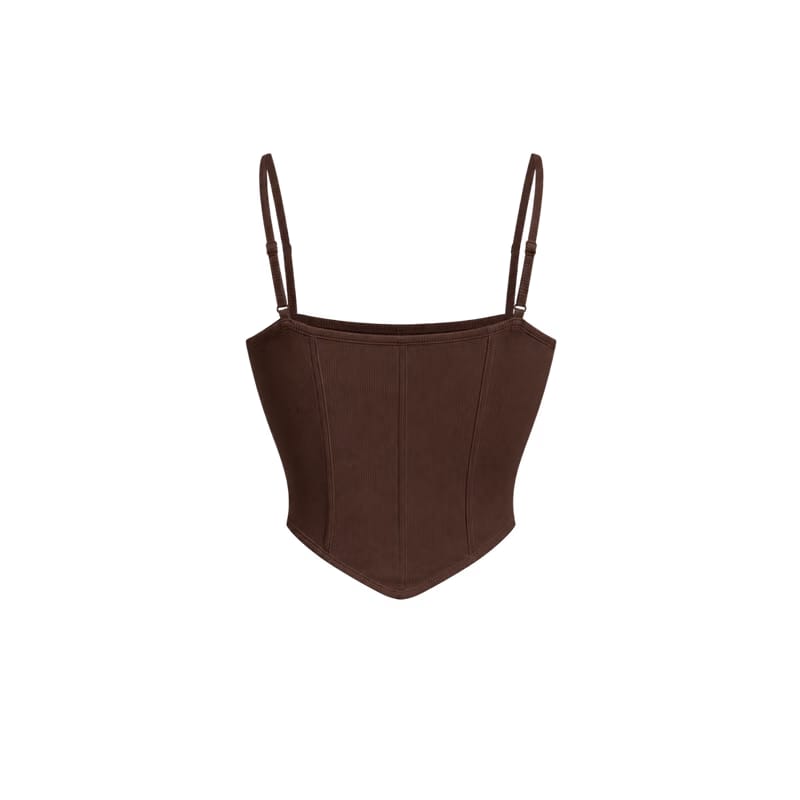 Voyd Ribbed Corset Cami Brown Top