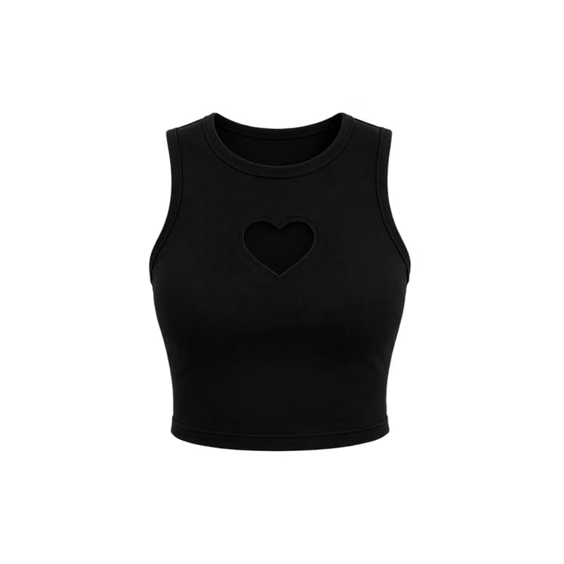 Voyd round-neck heart cut-out crop top black