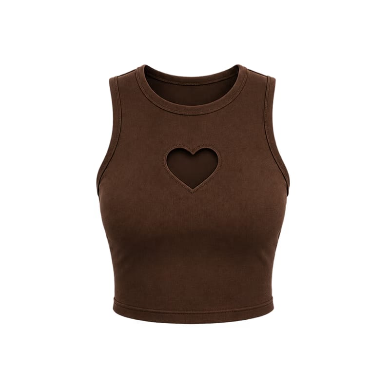 Voyd round-neck heart cut-out crop top brown