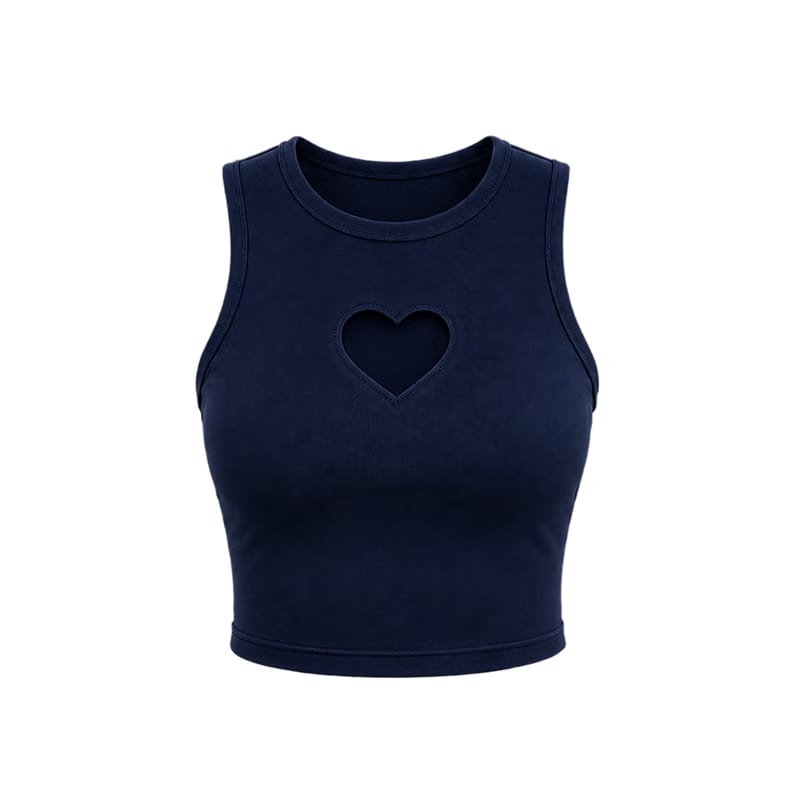 Voyd round-neck heart cut-out crop top navy blue
