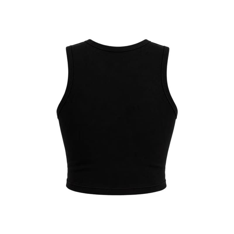 Voyd round-neck star cut-out crop top black.
