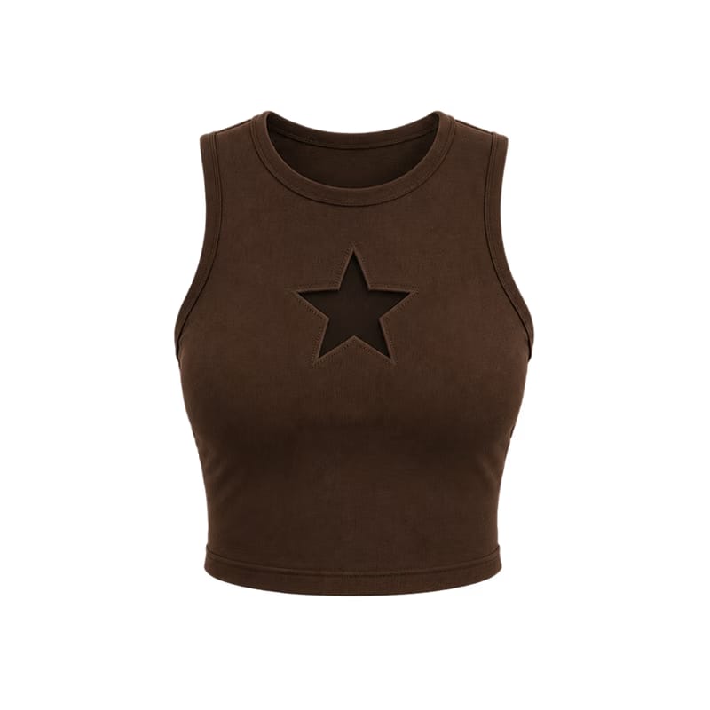 Voyd round-neck star cut-out crop top brown.