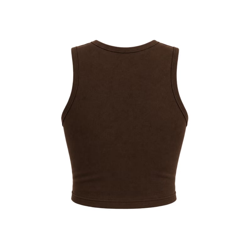 Voyd round-neck star cut-out crop top brown.