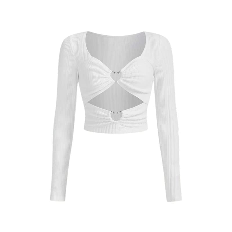 Voyd rRbbed long-sleeve White crop top