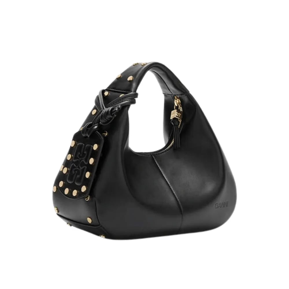 Ganni Mini Hobo Bag Studs in Black