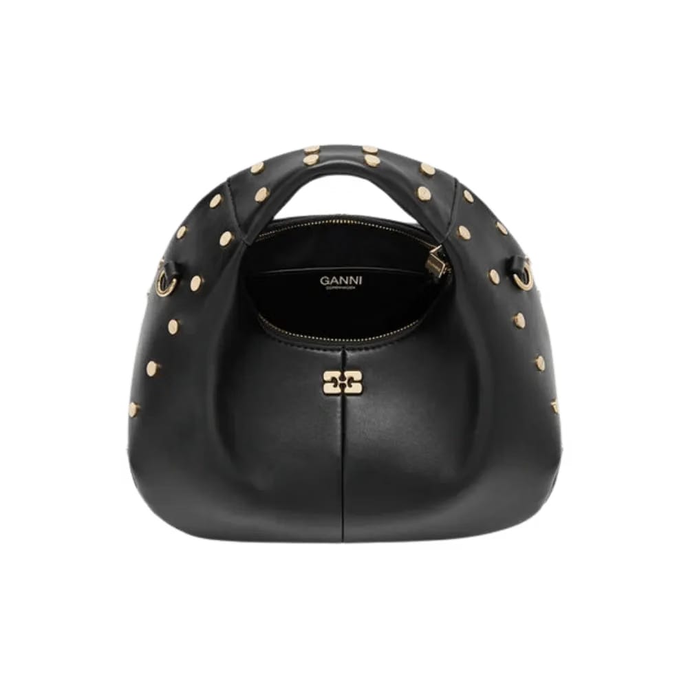 Ganni Mini Hobo Bag Studs in Black