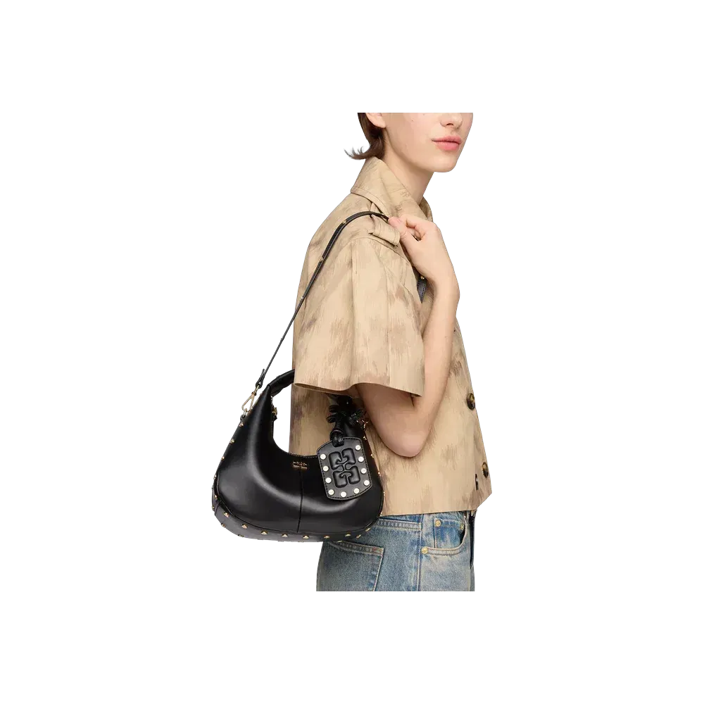 Ganni Mini Hobo Bag Studs in Black