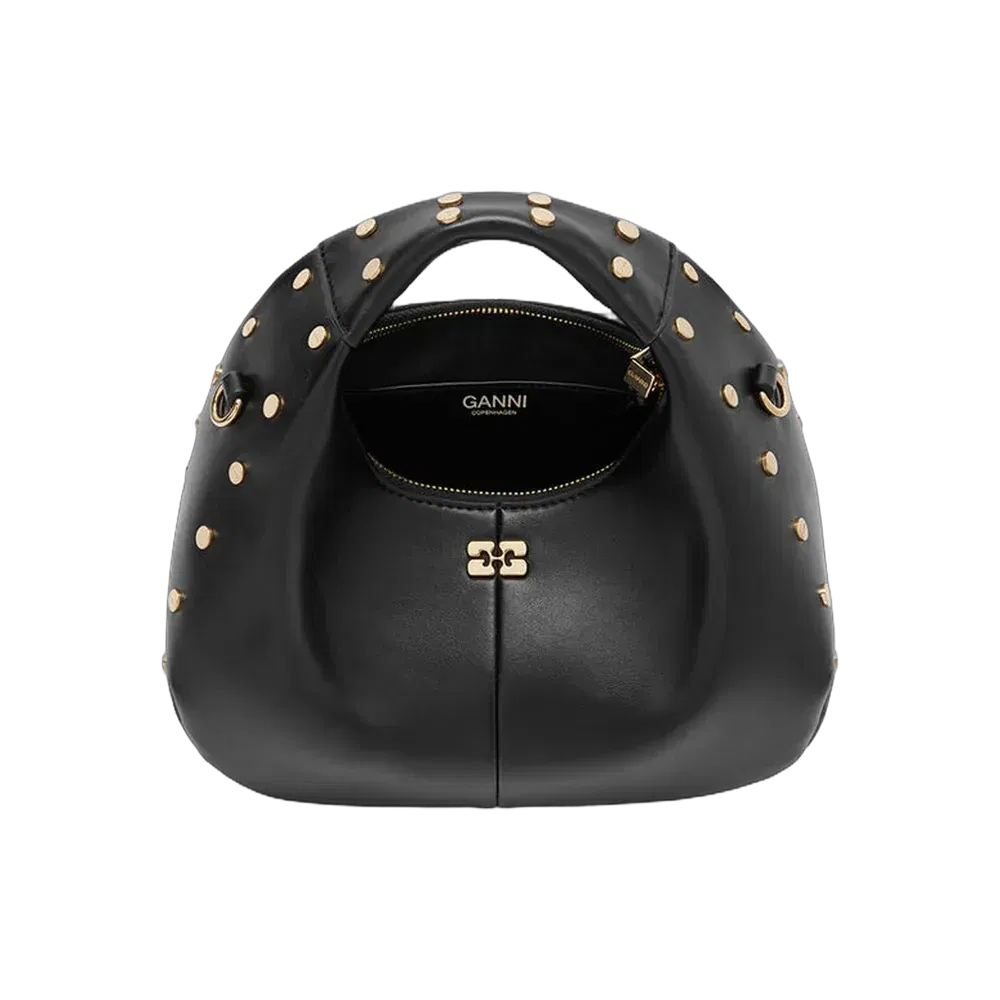 Ganni Mini Hobo Bag Studs in Black