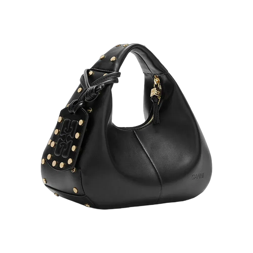 Ganni Mini Hobo Bag Studs in Black