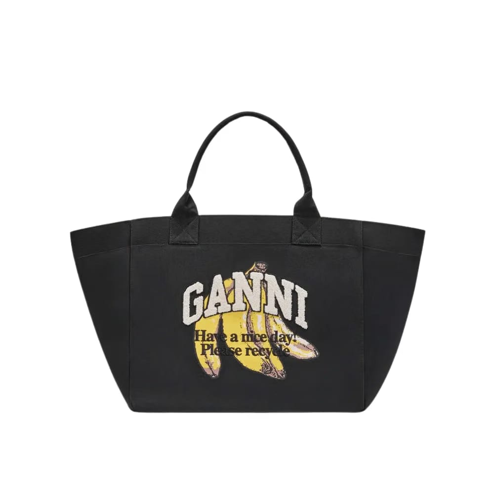 Ganni Black XXL Banana Print Tote Bag