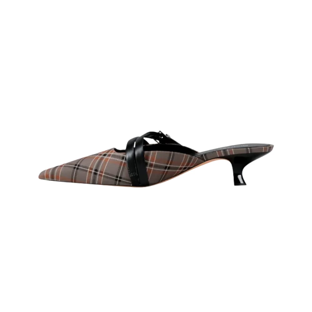 Michael Kors Yvette Plaid Print Kitten Mule Mushroom Mlti