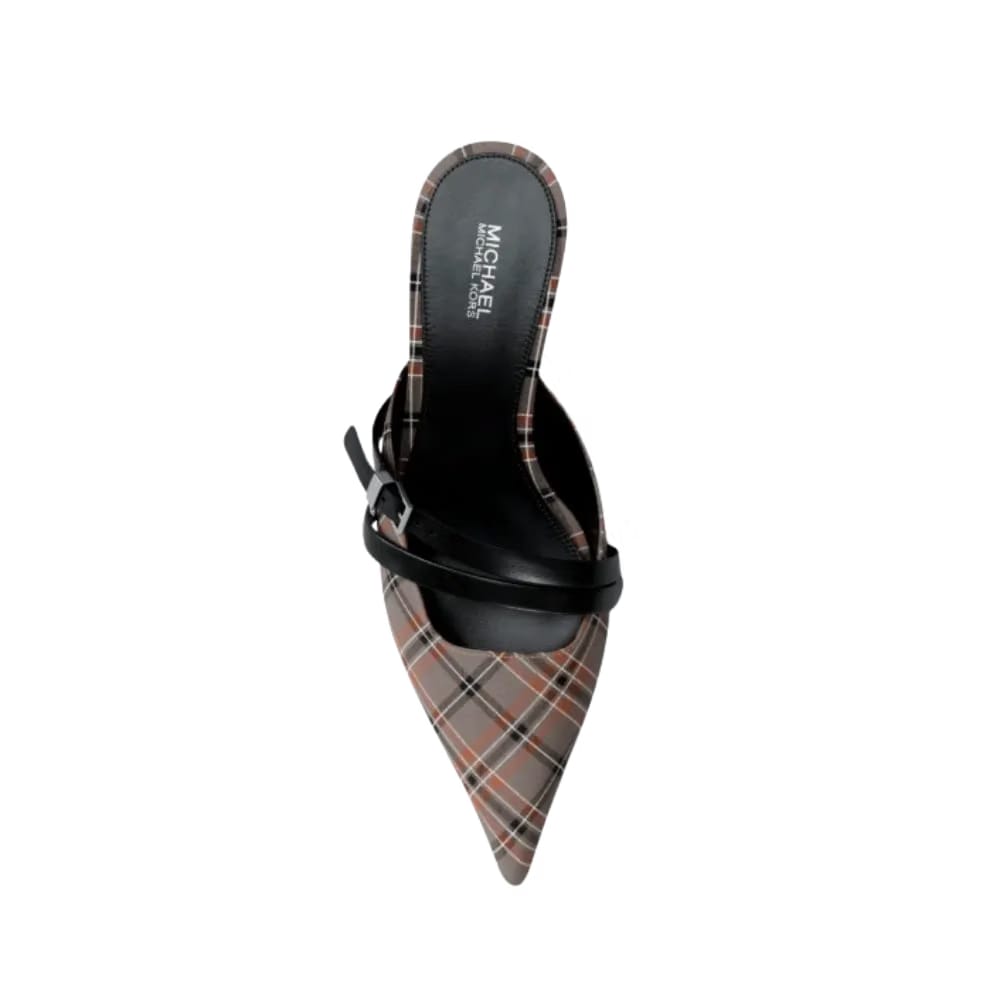 Michael Kors Yvette Plaid Print Kitten Mule Mushroom Mlti