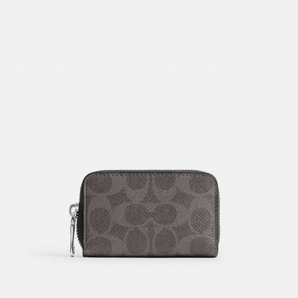 Coach Small Zip Around Card Case In Signature Canvas Grey Signature
