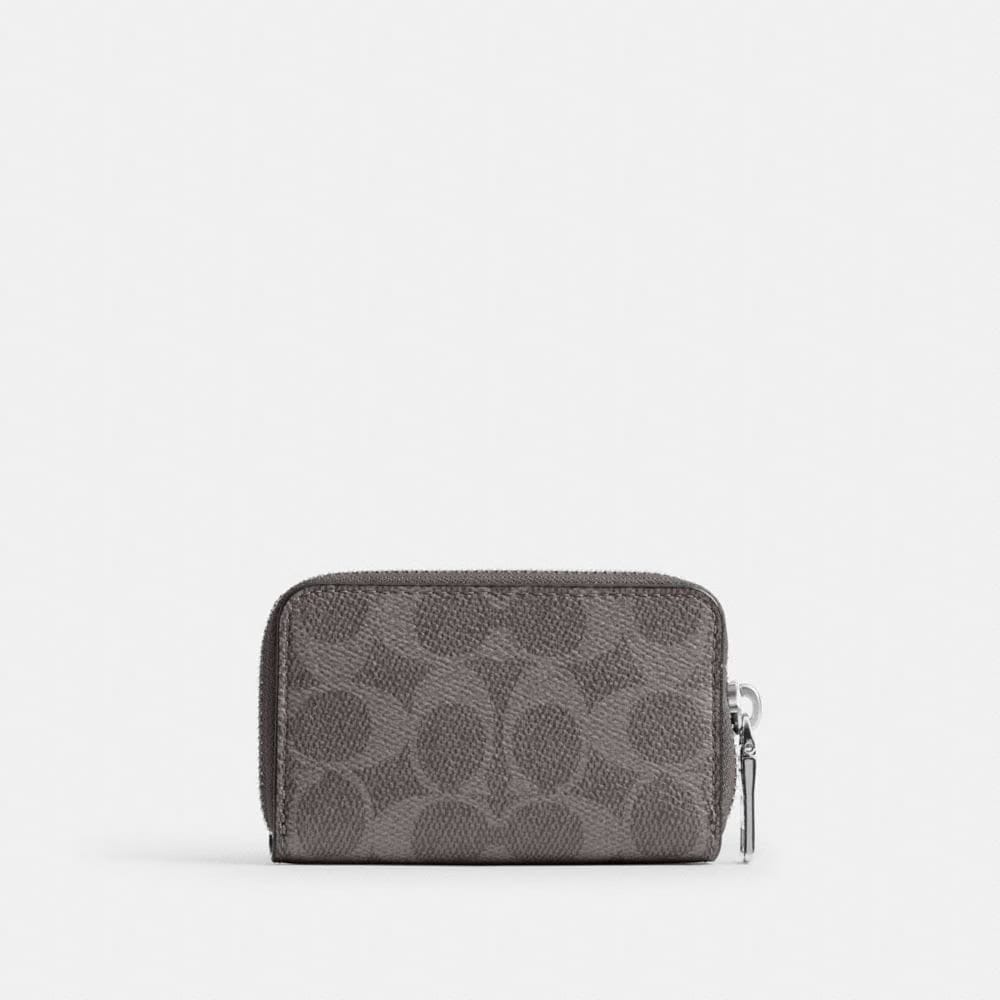 Coach Small Zip Around Card Case In Signature Canvas Grey Signature