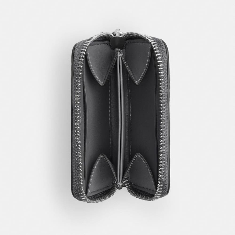 Coach Small Zip Around Card Case In Signature Canvas Grey Signature