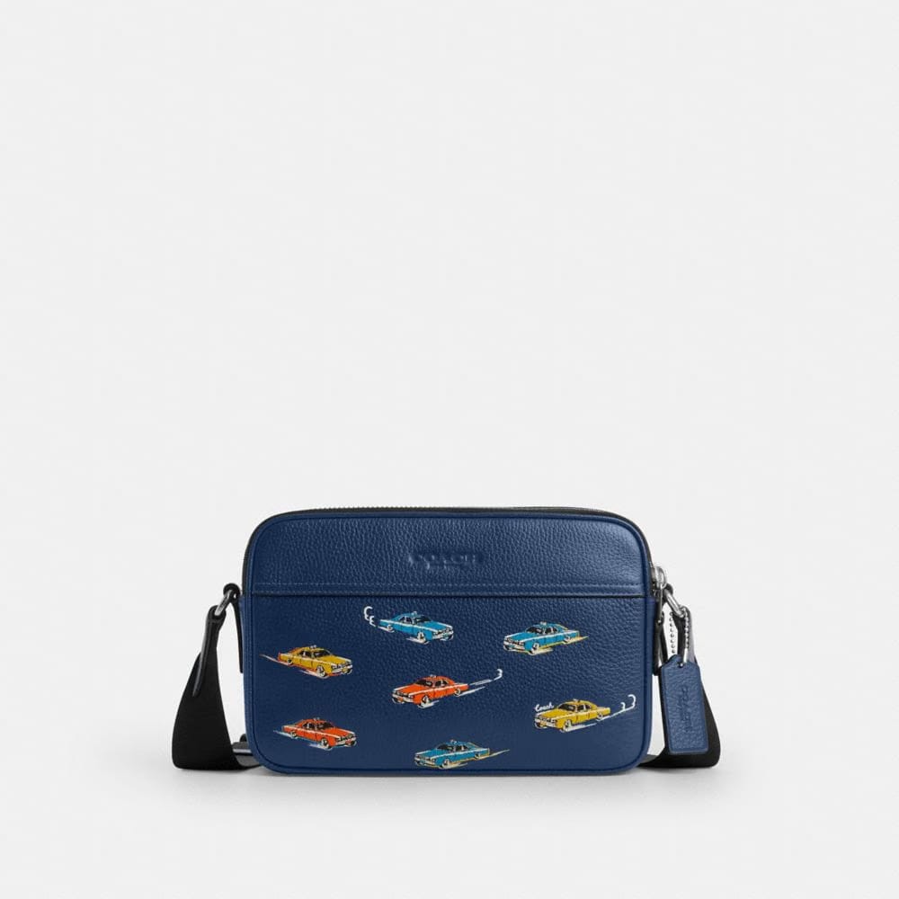Coach Graham Crossbody Bag With Car Print Silver Deep Blue Multi