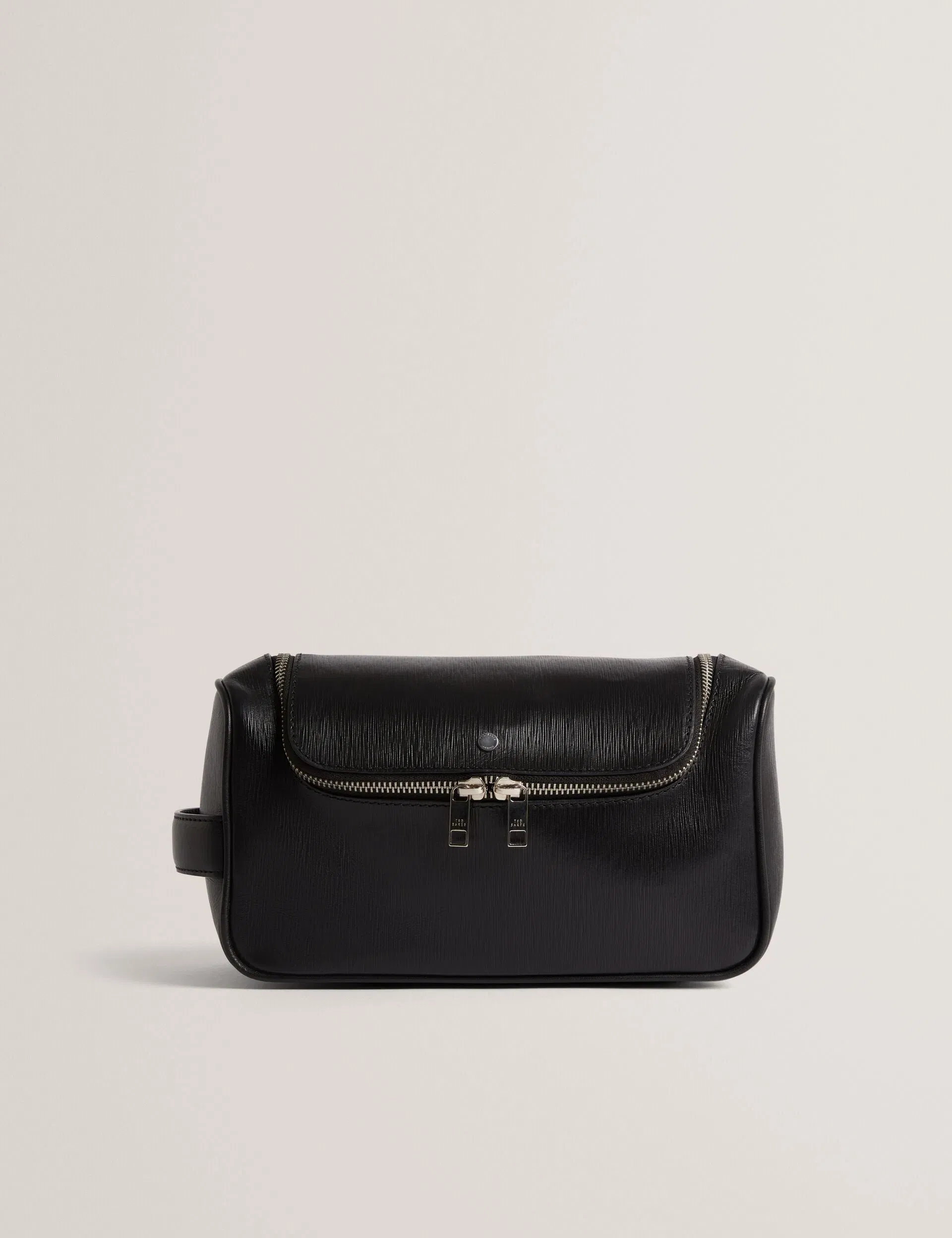 Ted Baker Baxley Bark Texture Leather Ziptop Wash Bag Black