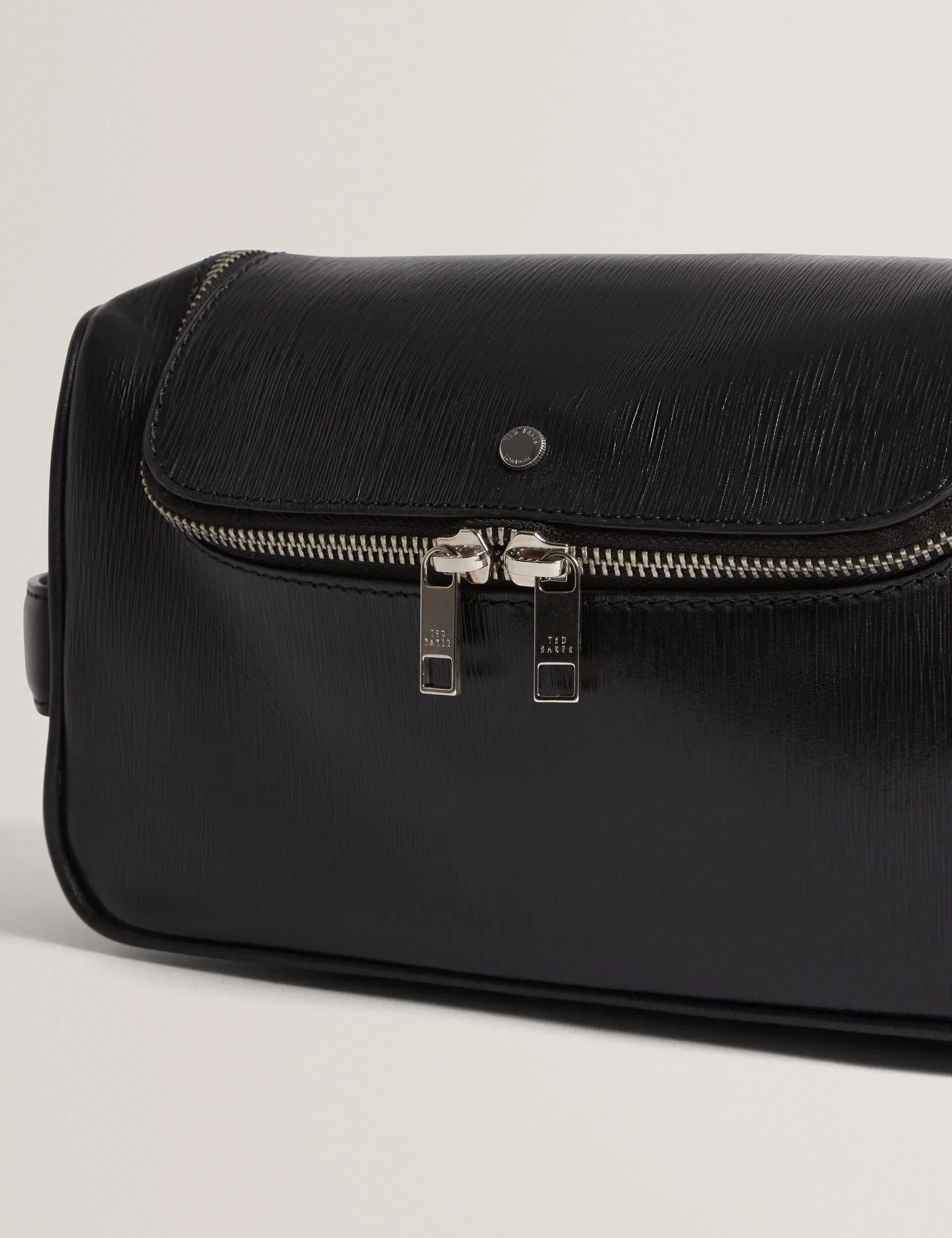 Ted Baker Baxley Bark Texture Leather Ziptop Wash Bag Black