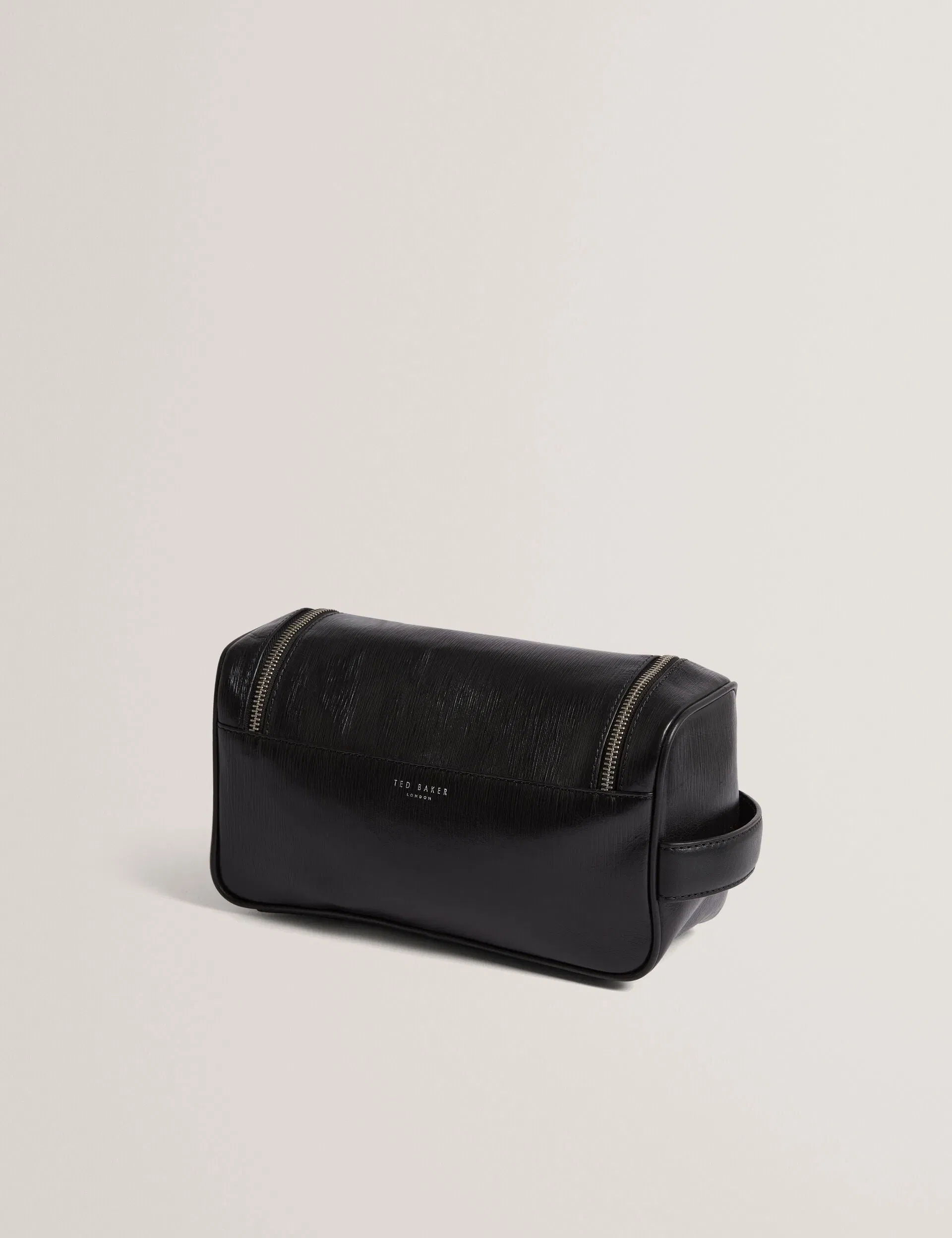 Ted Baker Baxley Bark Texture Leather Ziptop Wash Bag Black