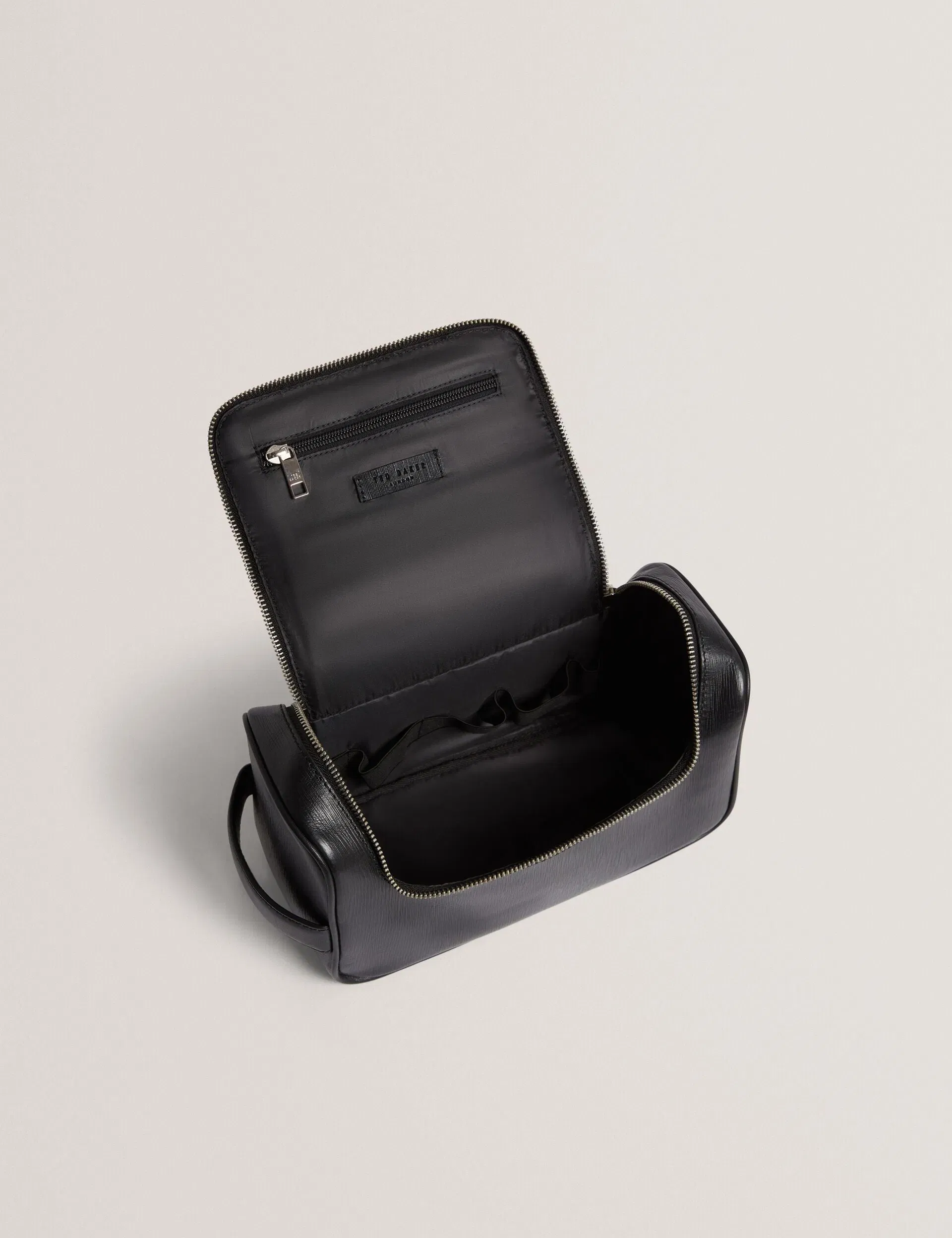 Ted Baker Baxley Bark Texture Leather Ziptop Wash Bag Black