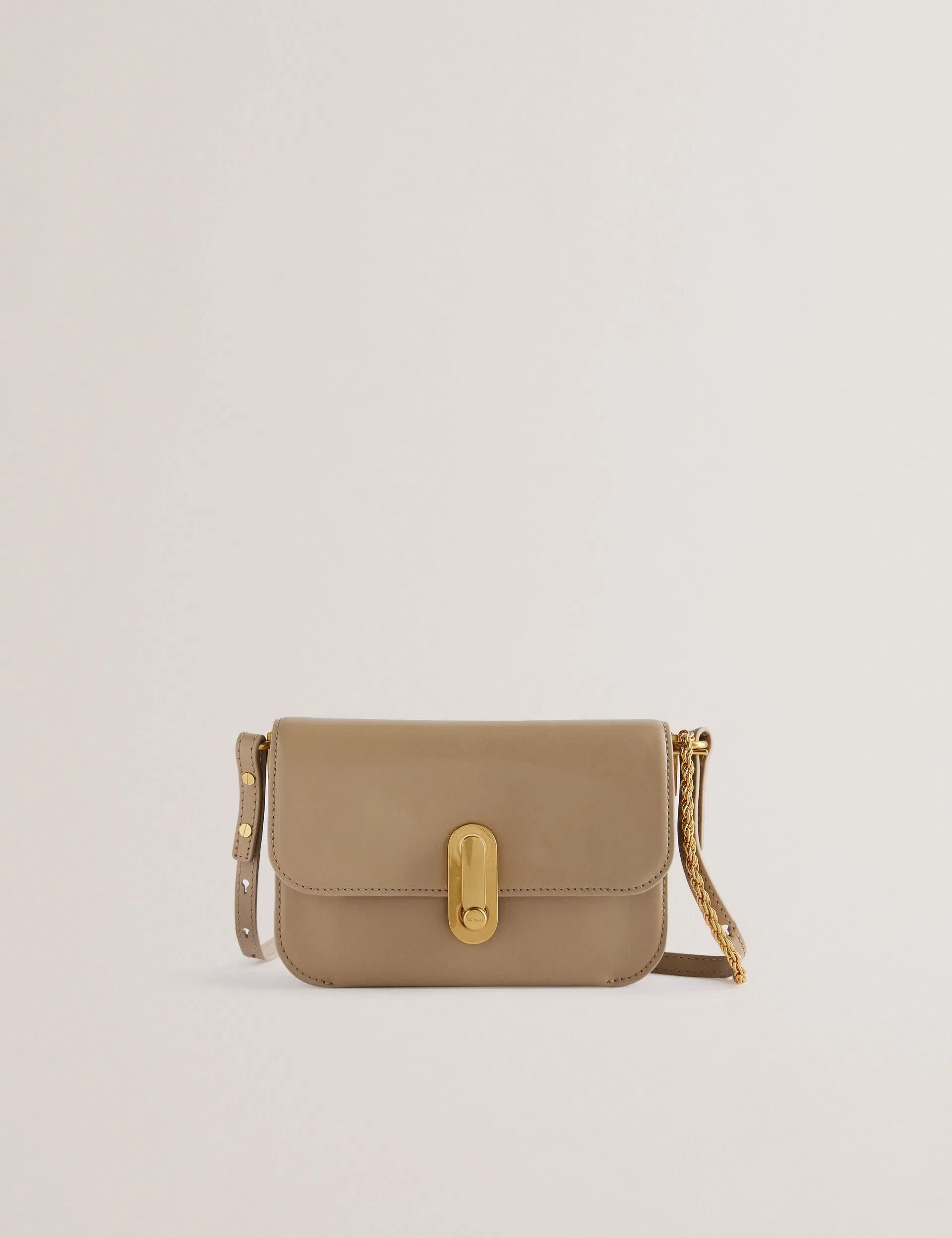 Ted Baker Kkaysa Leather Twist Lock Small Crossbody Bag Taupe Women's