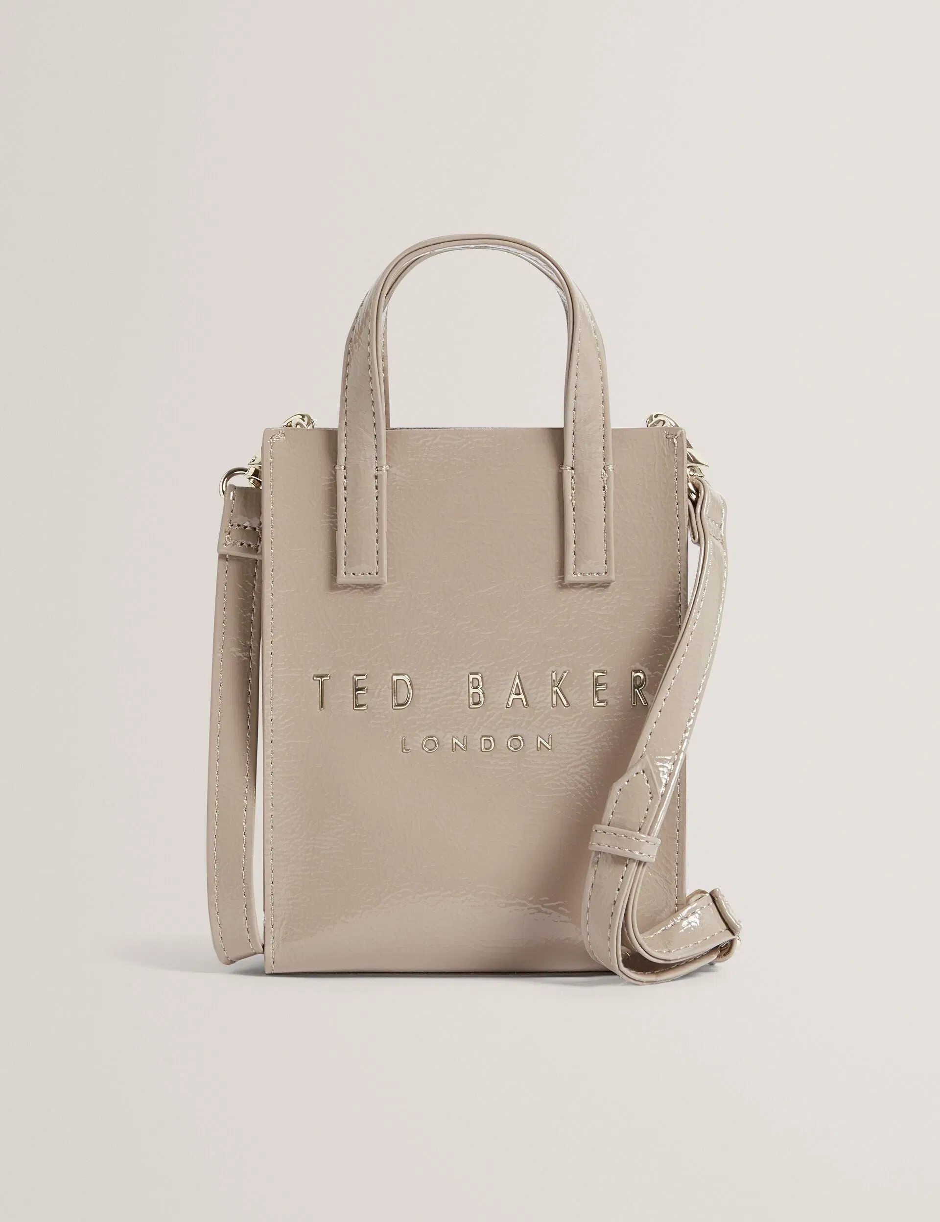 Ted Baker Crinkll Mini Crinkle Patent Pu Icon Tote Bag Stone Women's
