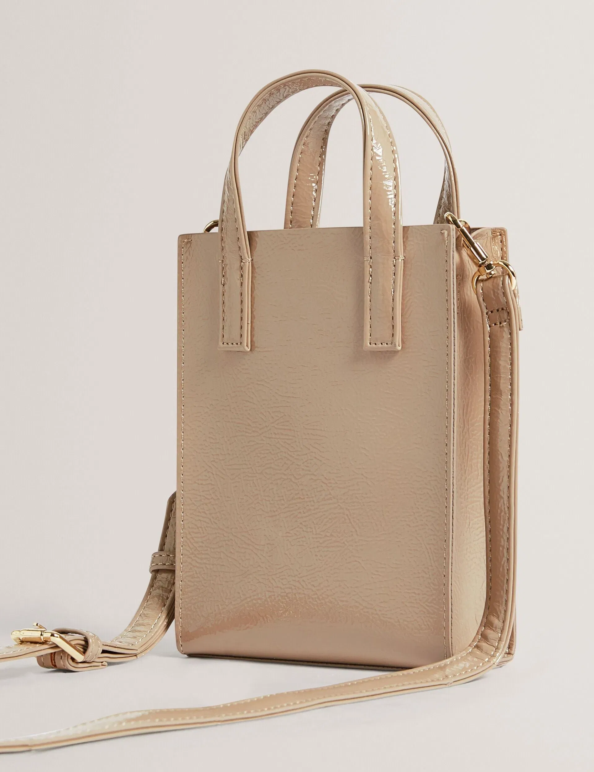 Ted Baker Crinkll Mini Crinkle Patent Pu Icon Tote Bag Stone Women's