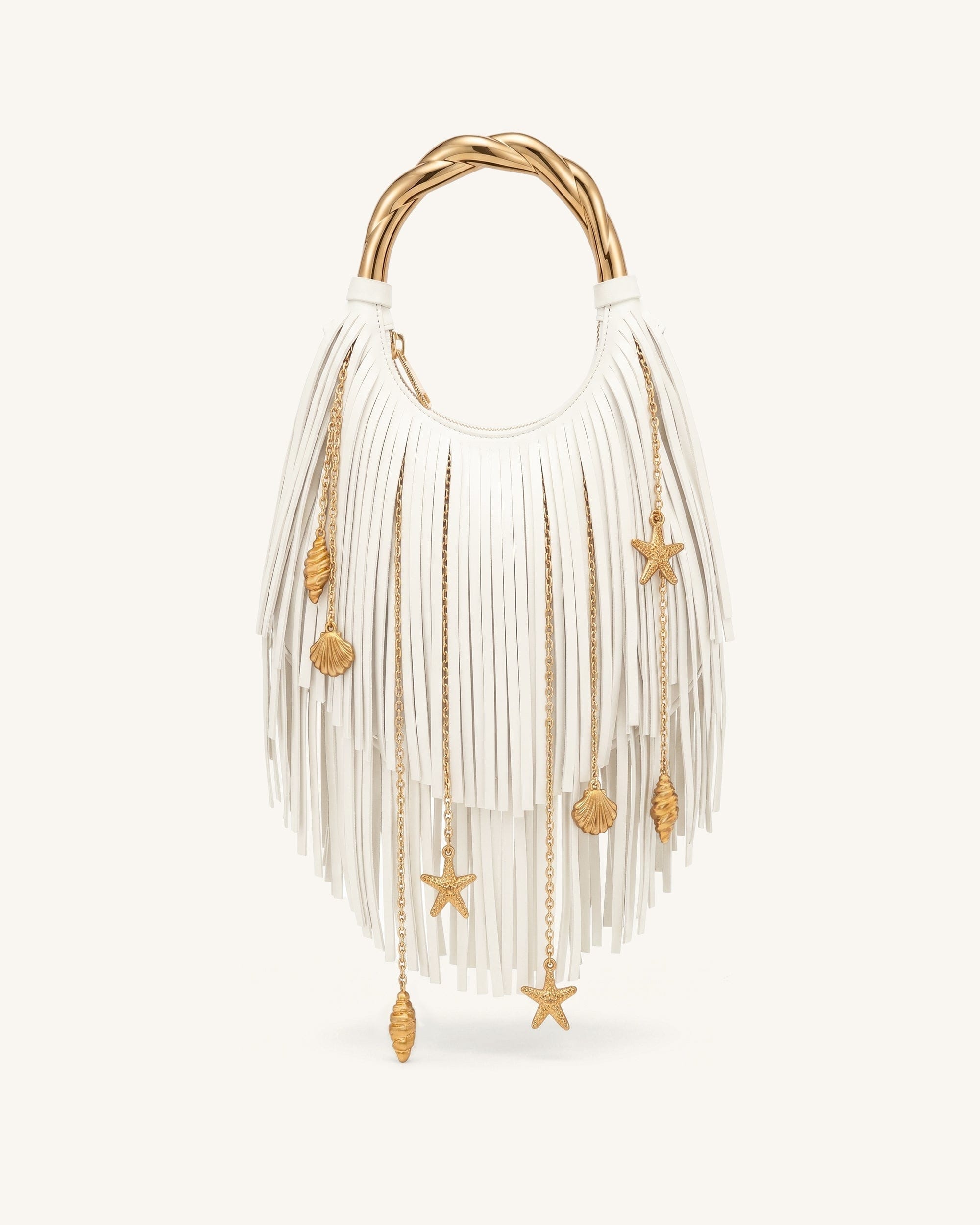 Jw Pei Chloe Metal Handle Fringe Top Handbag Off White