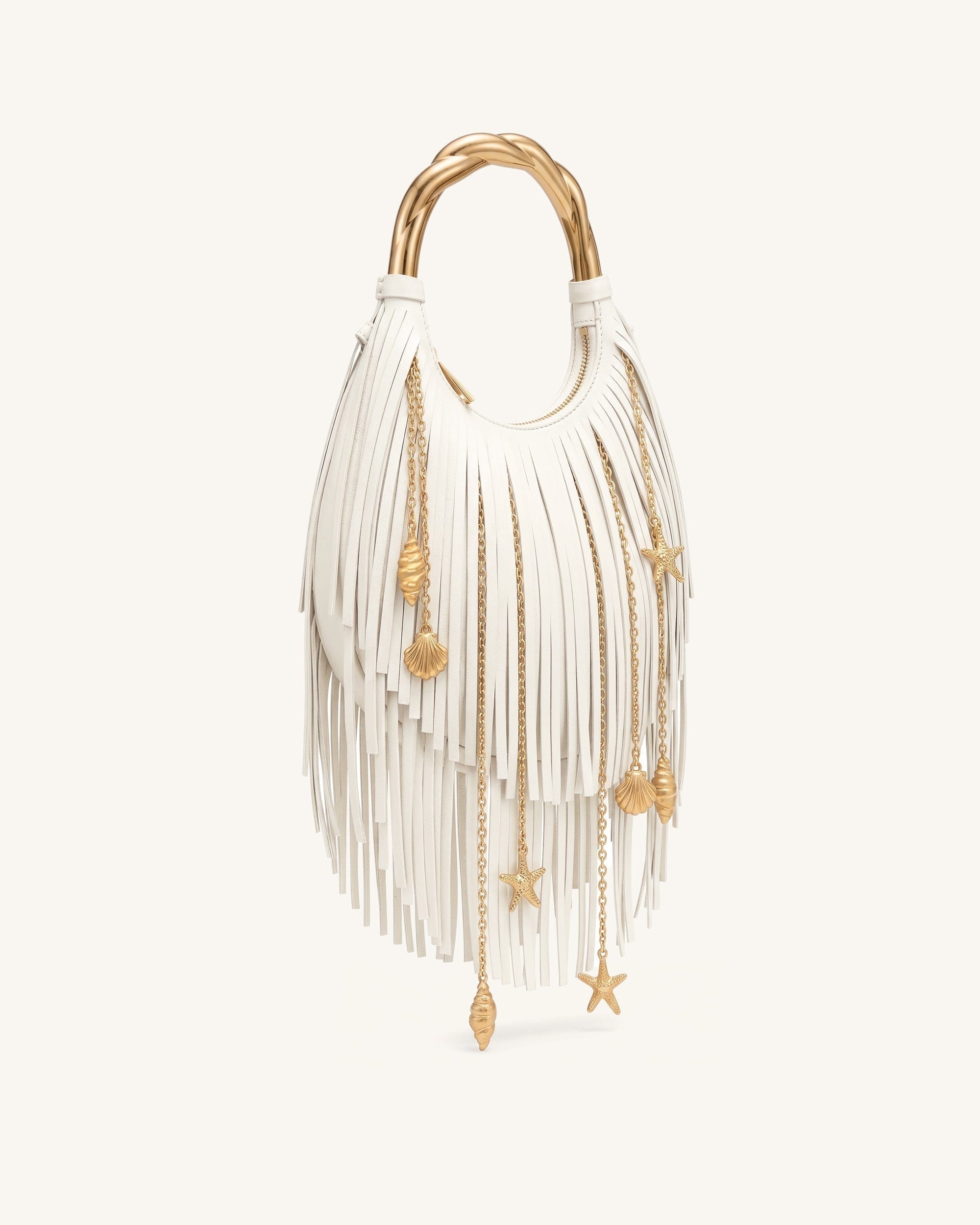 Jw Pei Chloe Metal Handle Fringe Top Handbag Off White