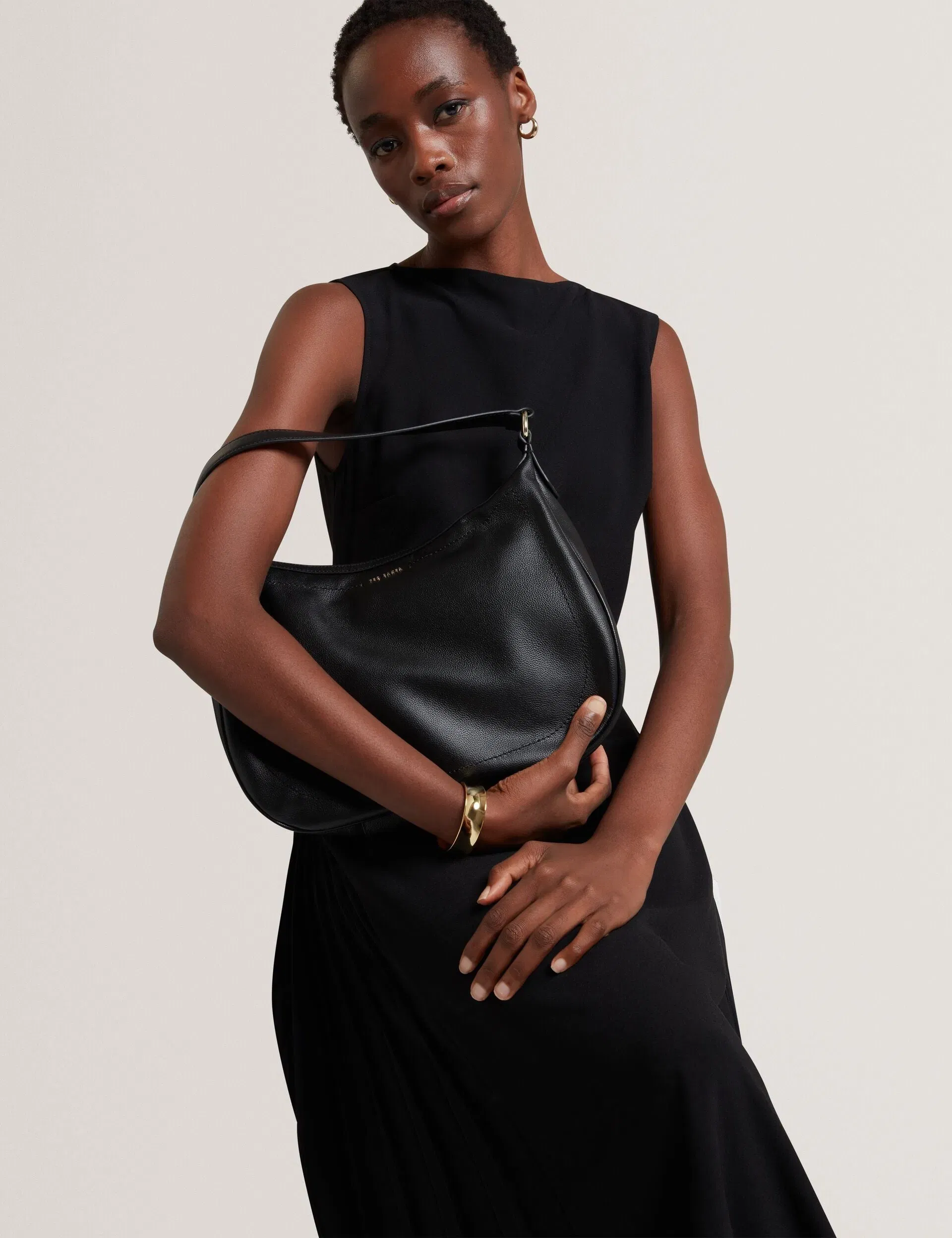 Ted Baker Lyshia Webbing Strap Large Leather Hobo Bag Black Women's