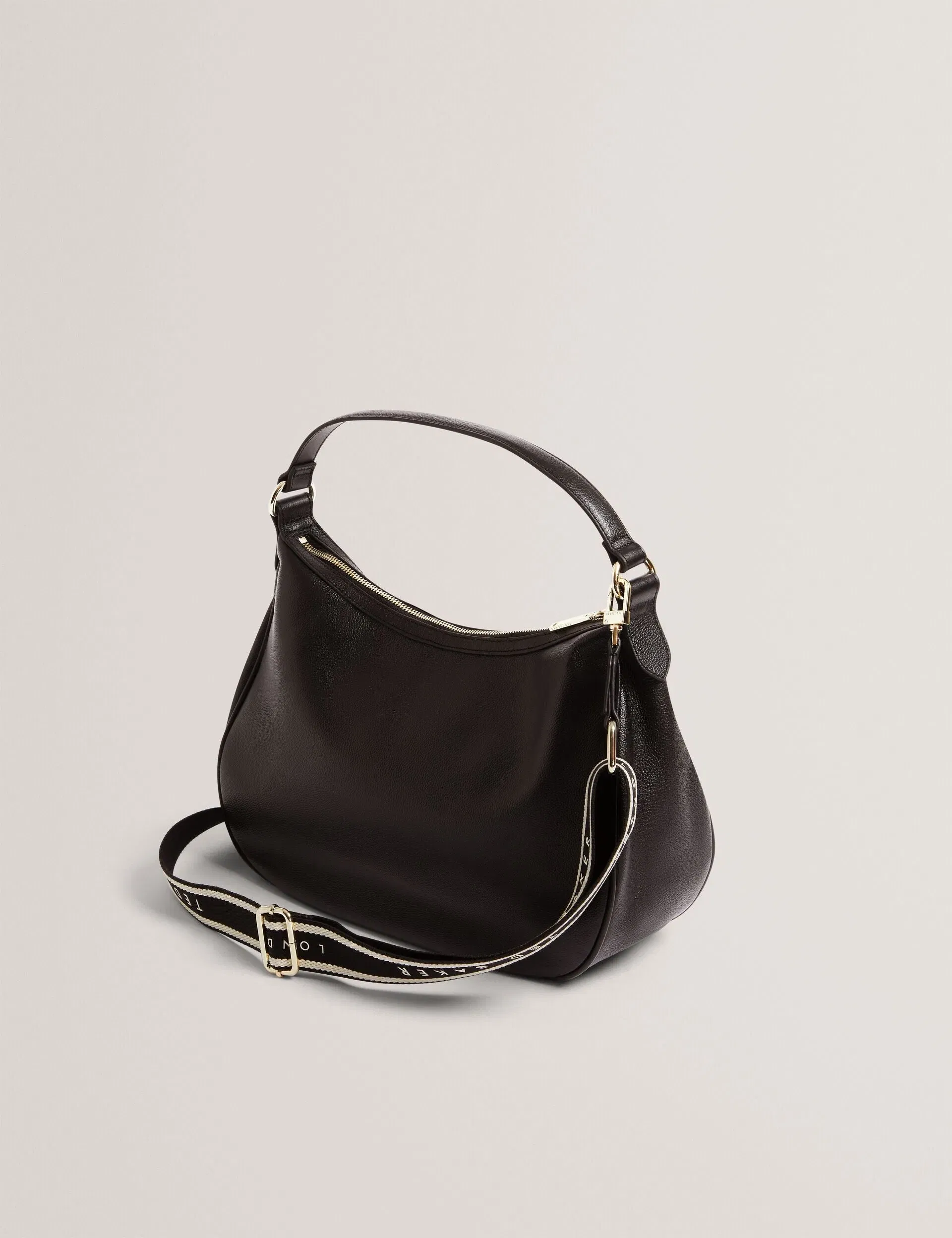 Ted Baker Lyshia Webbing Strap Large Leather Hobo Bag Black Women's
