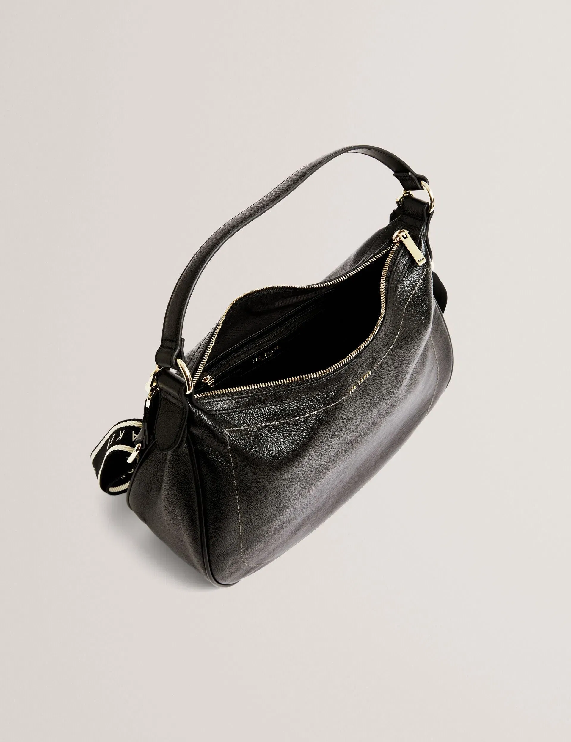 Ted Baker Lyshia Webbing Strap Large Leather Hobo Bag Black Women's