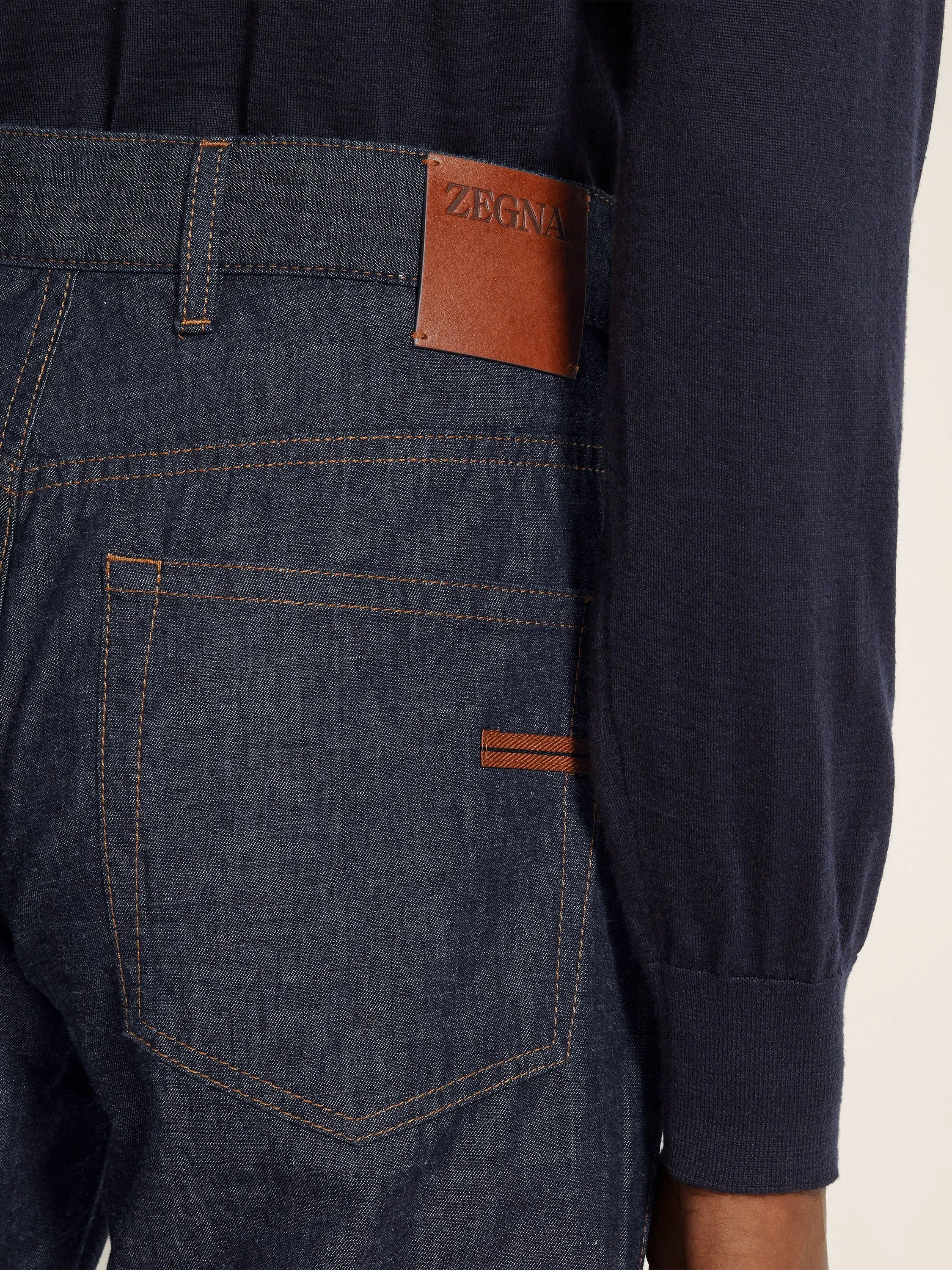 Zegna Dark Blue Rinse-Washed Cotton And Linen Roccia Jeans