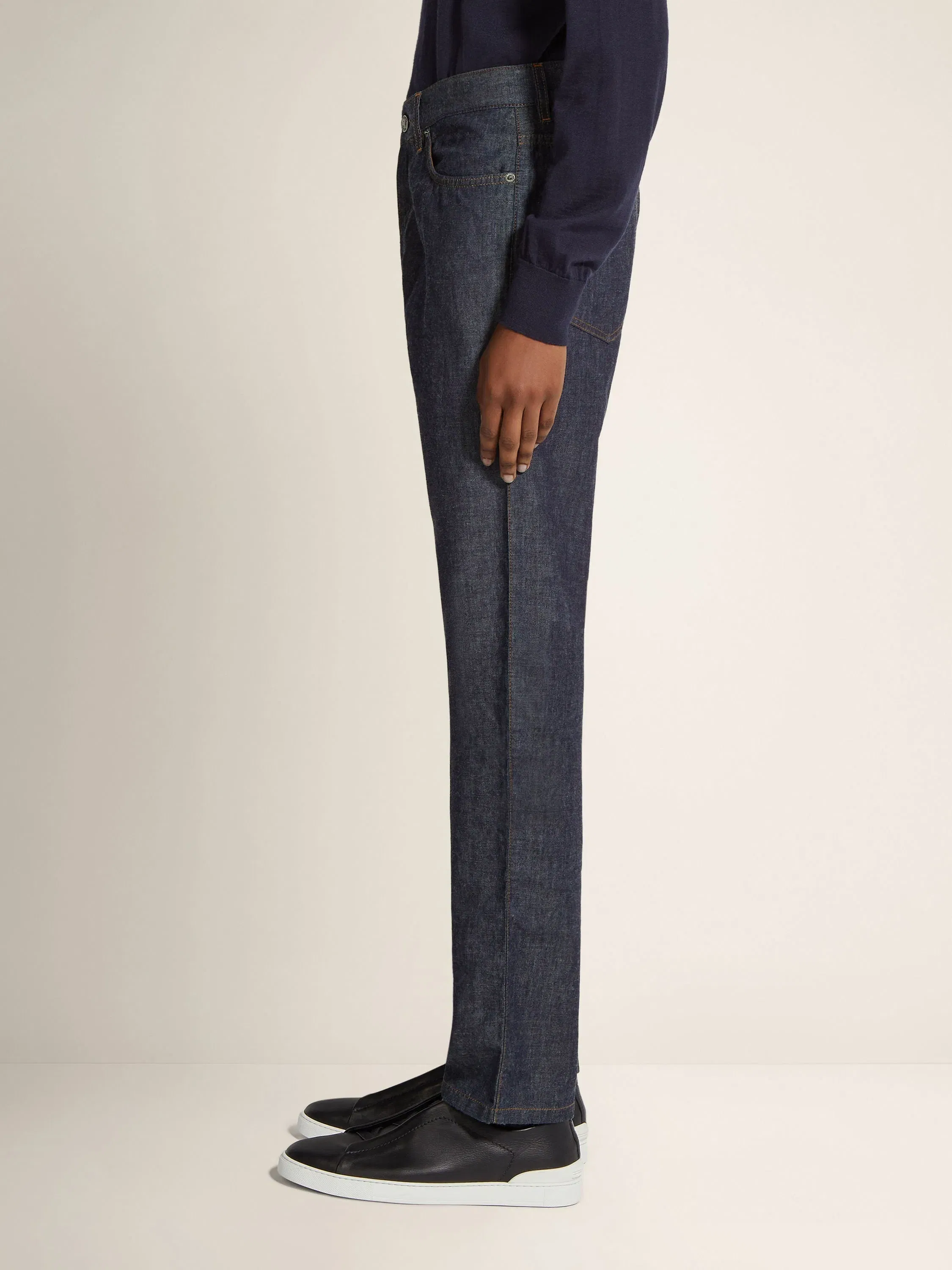 Zegna Dark Blue Rinse-Washed Cotton And Linen Roccia Jeans